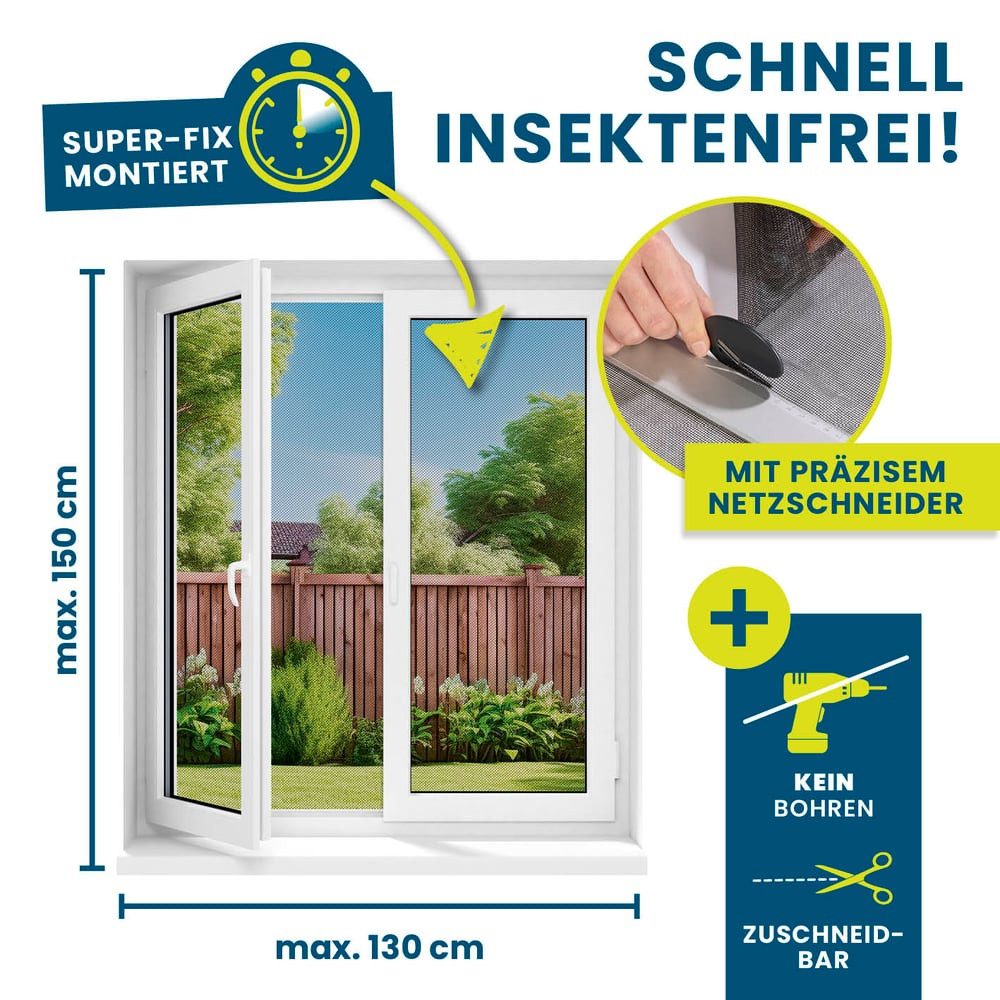 Hoberg Insektenschutz-Fensterrahmen Fenster-Fliegengitter mit innovativer Magnetbefestigung, (4-St), Fliegennetz bis 150x130cm individuell zuschneidbar – Bild 4 von 5