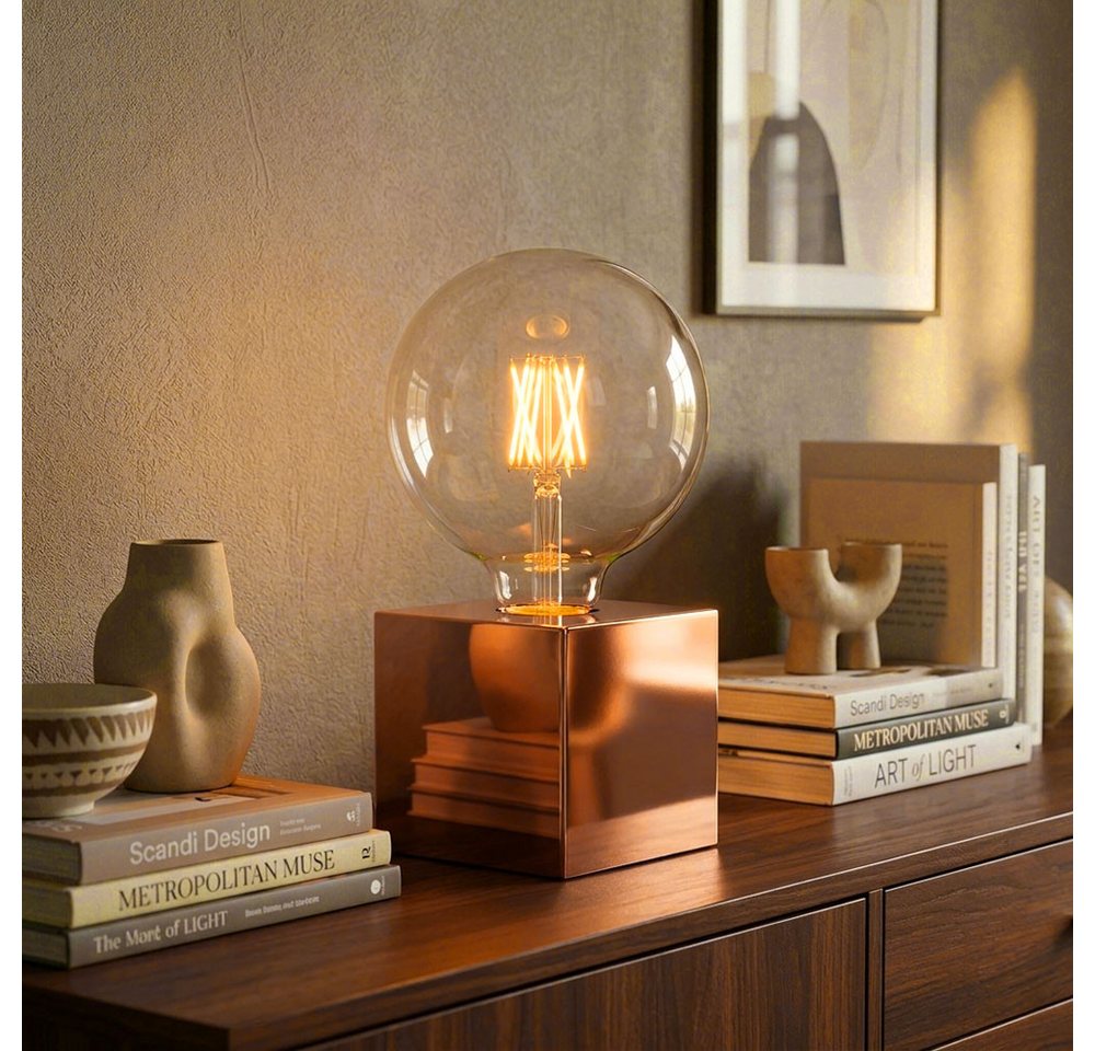 NOWA Tischleuchte, Leuchtmittel nicht inklusive, Tischlampe Retro Tischleuchte kupferfarben Schlafzimmerlampe H 10 cm