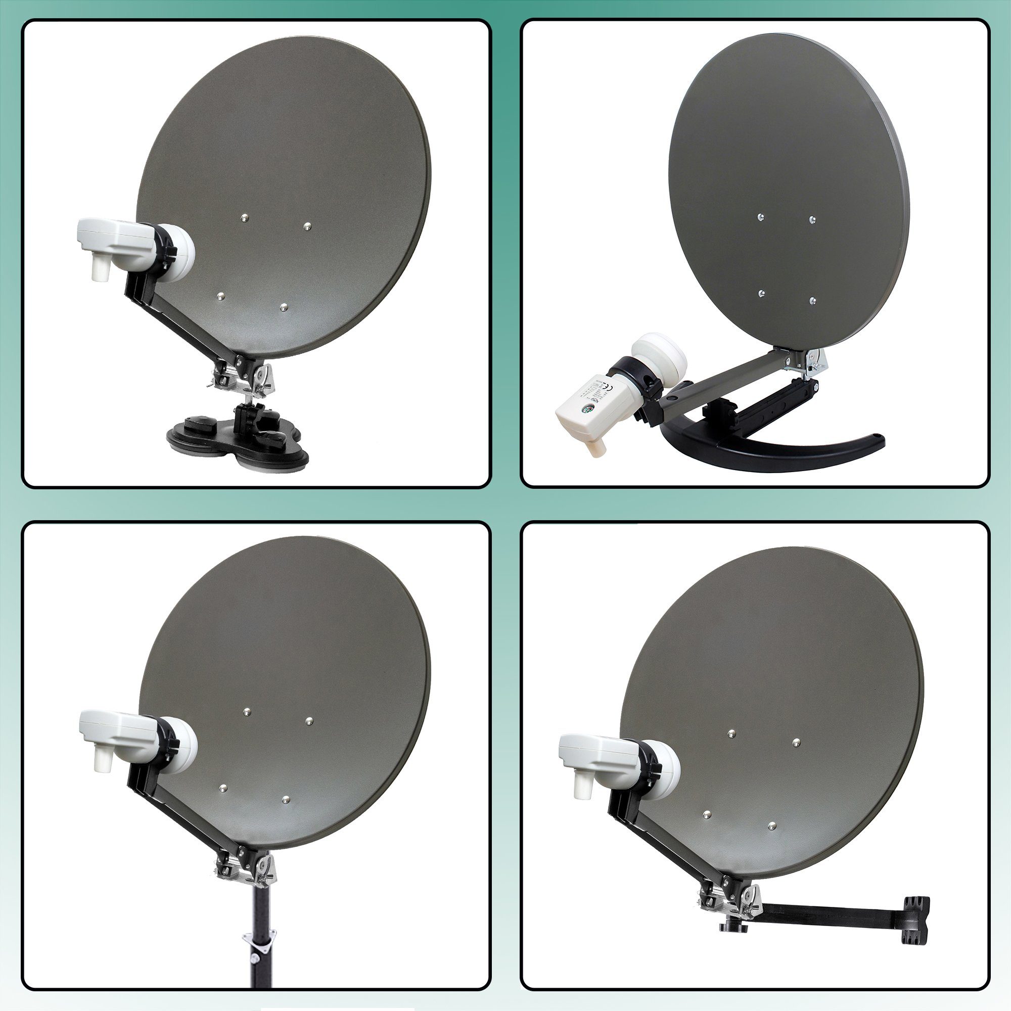 Xoro MCA 38 HD Set 38.5cm Camping SAT Antenne inkl. DVB-S2 Receiver SAT-Antenne (385 cm, Stahl, Camping‑Sat‑Anlage im Koffer mit 38,5‑cm Spiegel und Satfinder)
