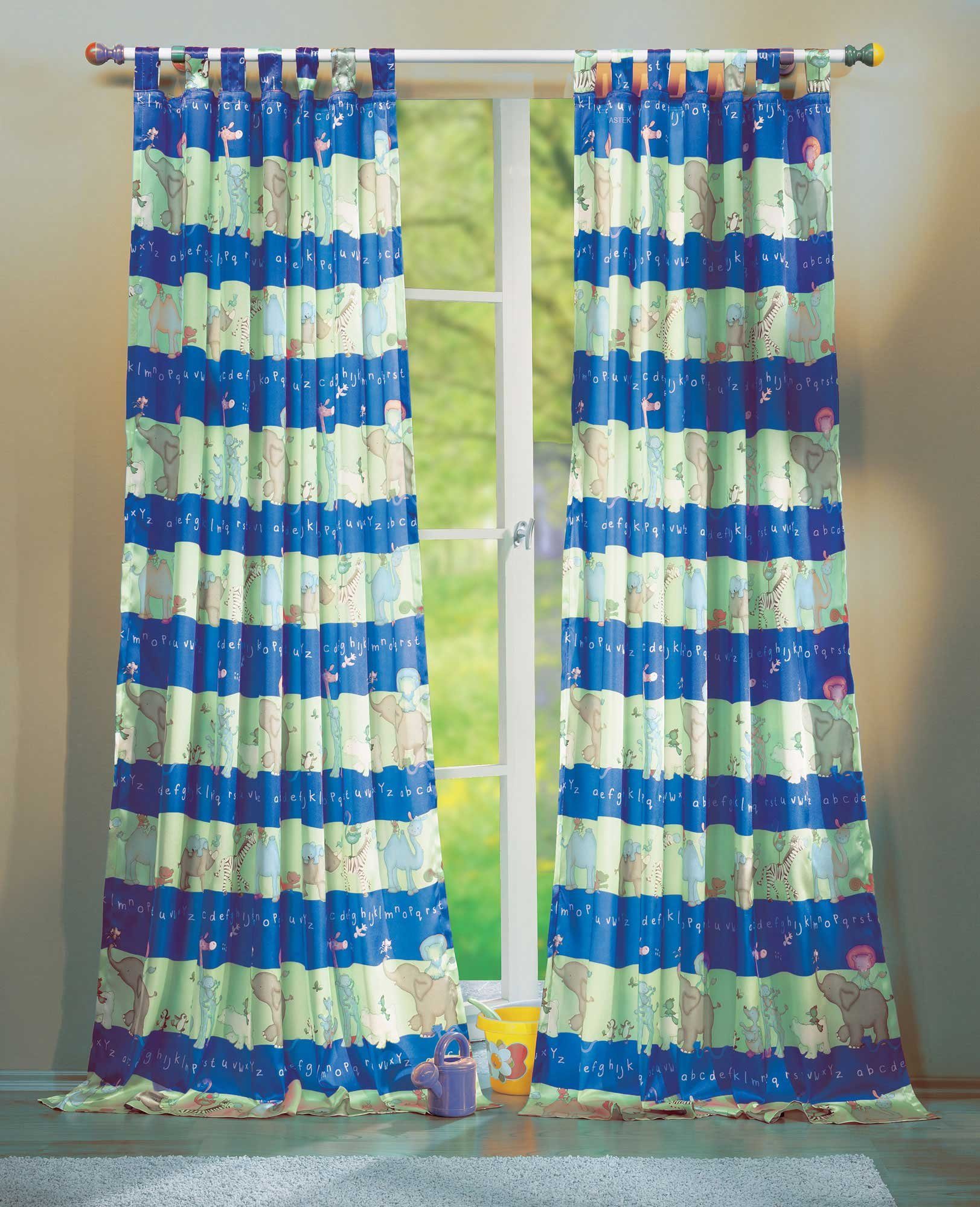 Gardinenbox Gardine (2 St), Schlaufe, blickdicht, Kindergardinen Set mit süßen Tieren 60010