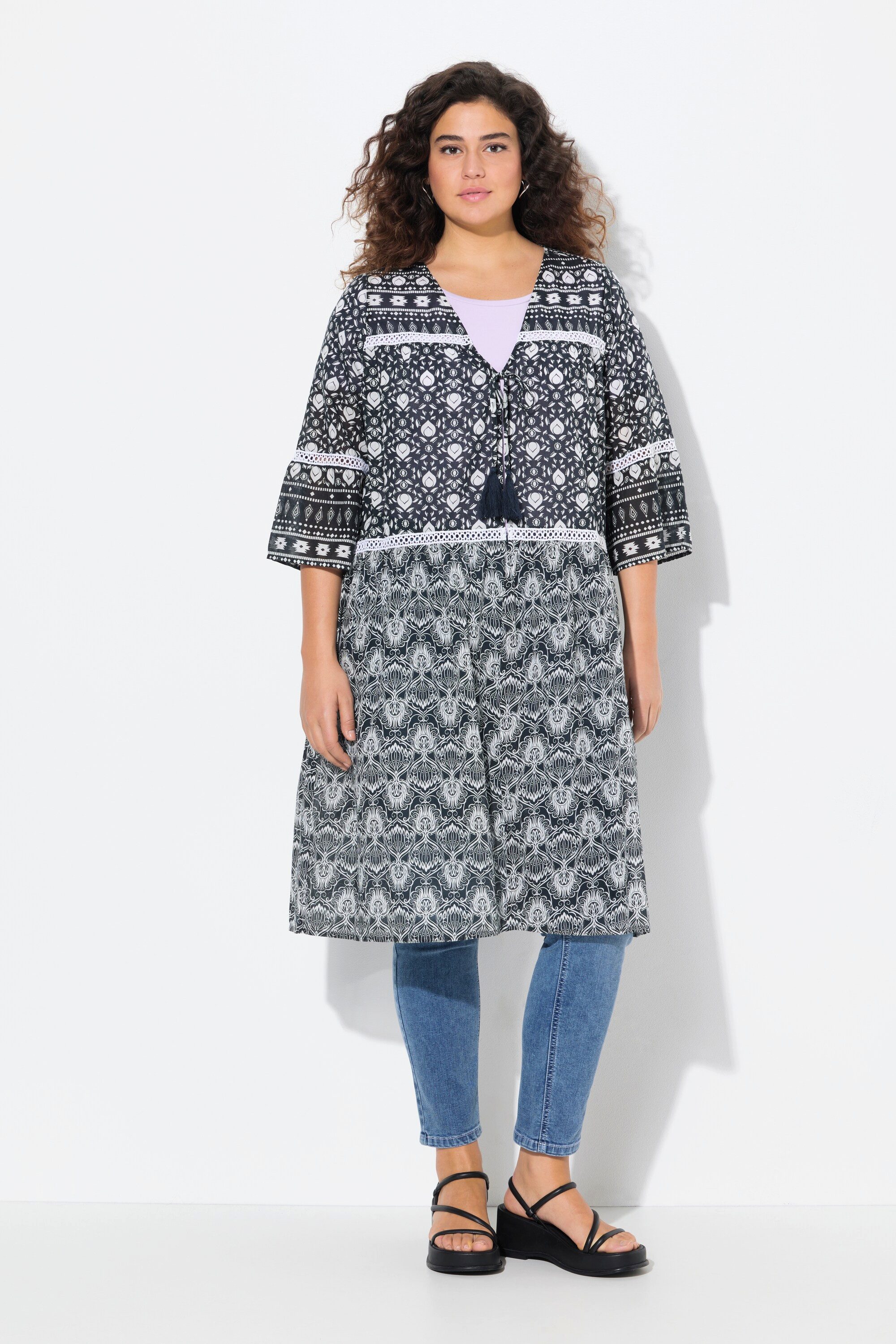 Ulla Popken Blusenjacke Longjacke Mustermix V-Ausschnitt günstig online kaufen