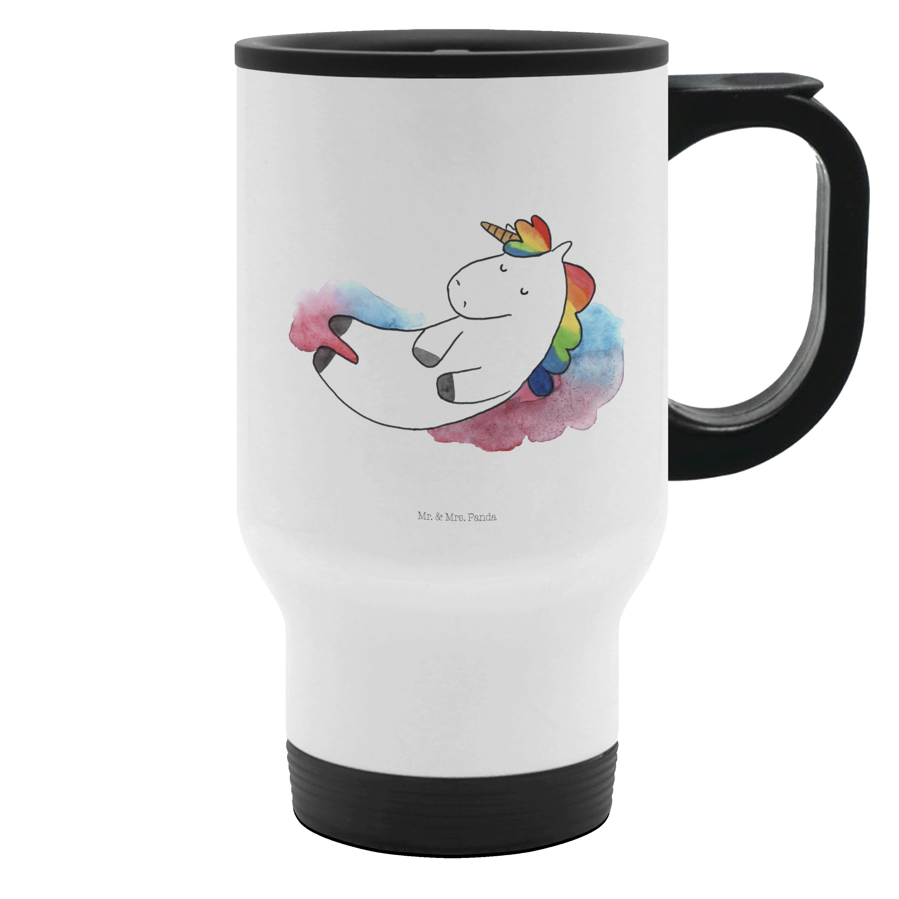 Mr. & Mrs. Panda Thermobecher Einhorn Wolke 7, Thermobecher, Weiß, kaffeebecher mit deckel, Thermob, Edelstahl, wanderbecher Edelstahlbecher Einhörner
