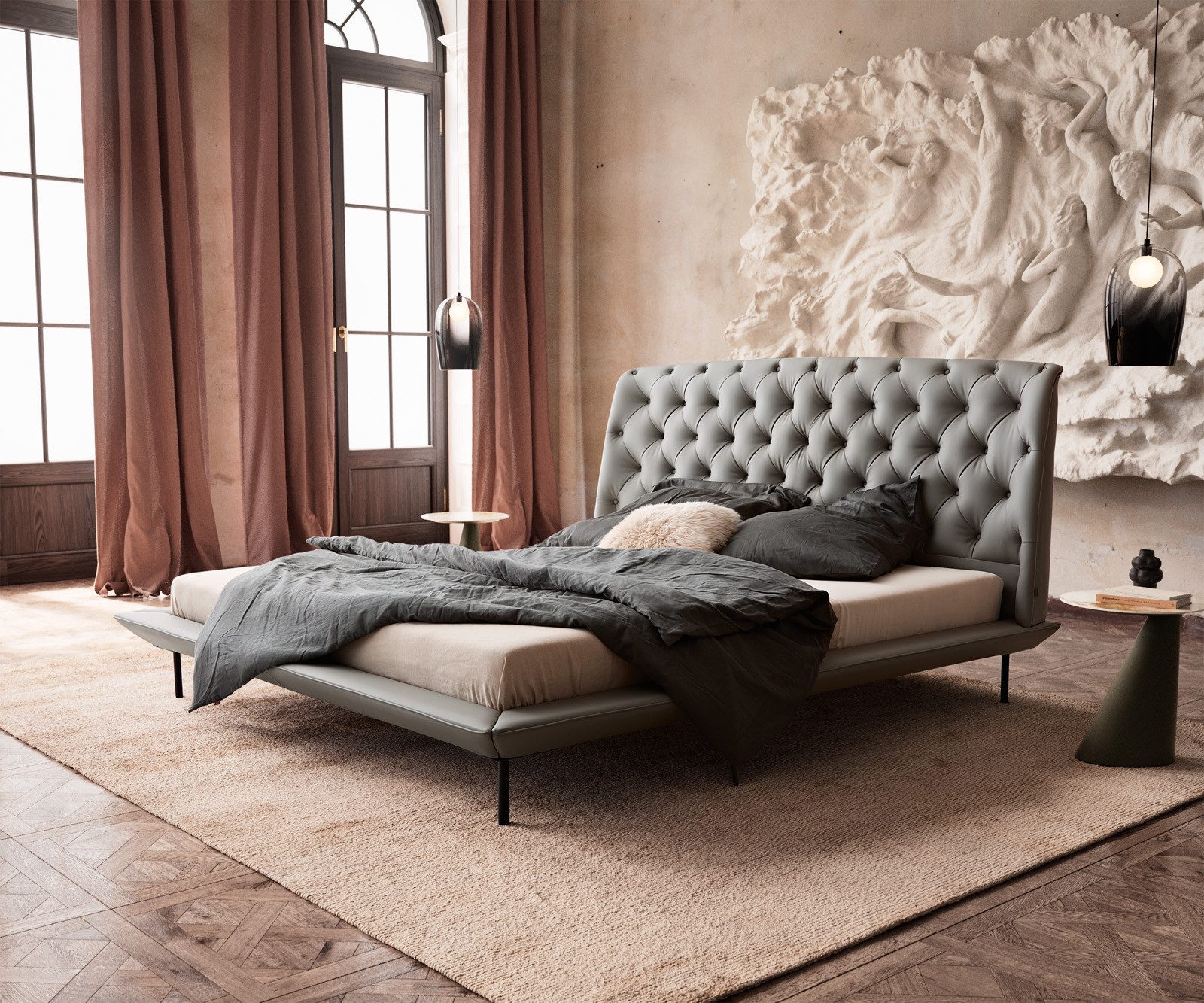 DELIFE Polsterbett Rafinata, Kunstleder Hellgrau 180x200 cm