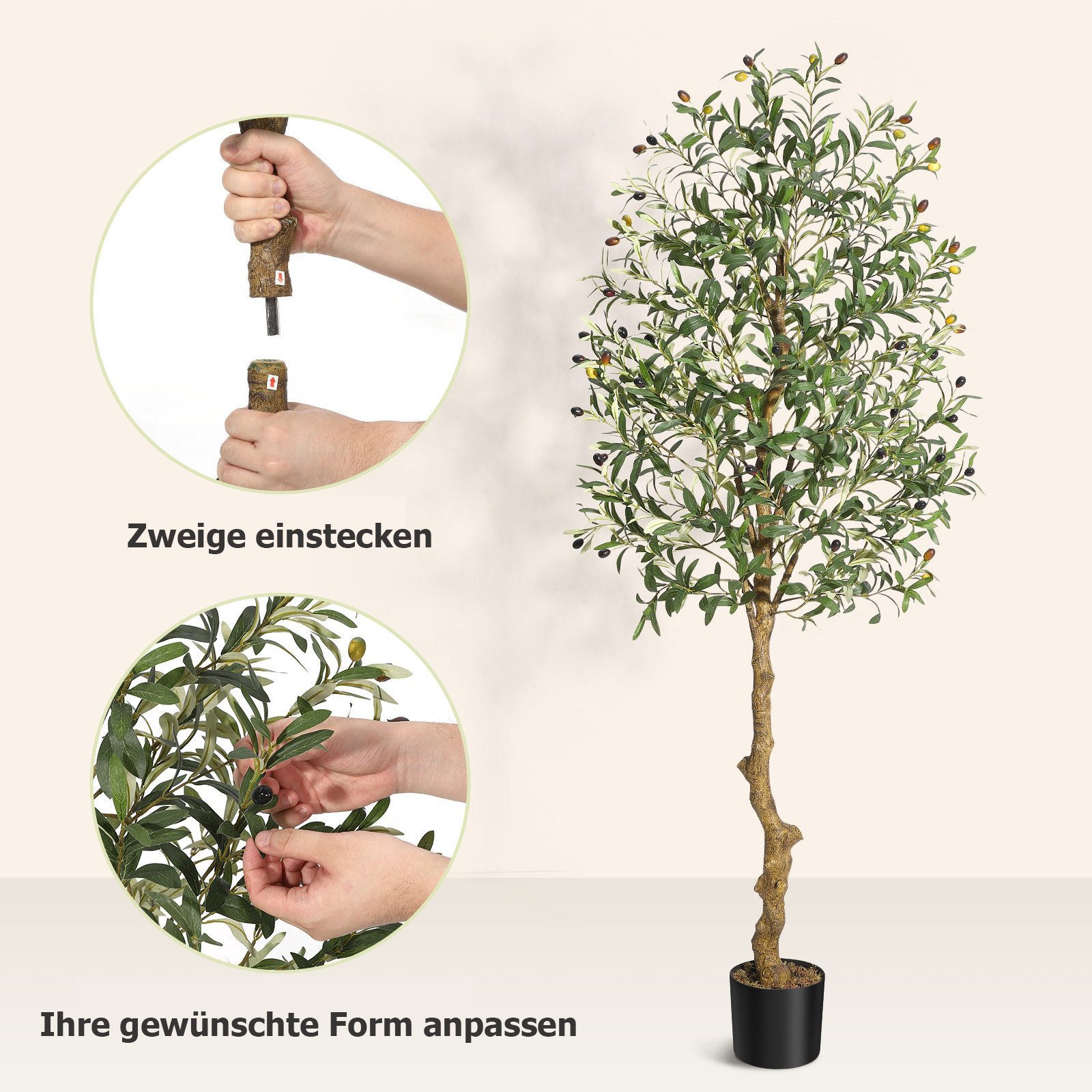 Kunstbaum Künstlicher Olivenbaum Künstliche Pflanzen 152/182/210cm, GarveeMore, Höhe 152 cm – Bild 5 von 5