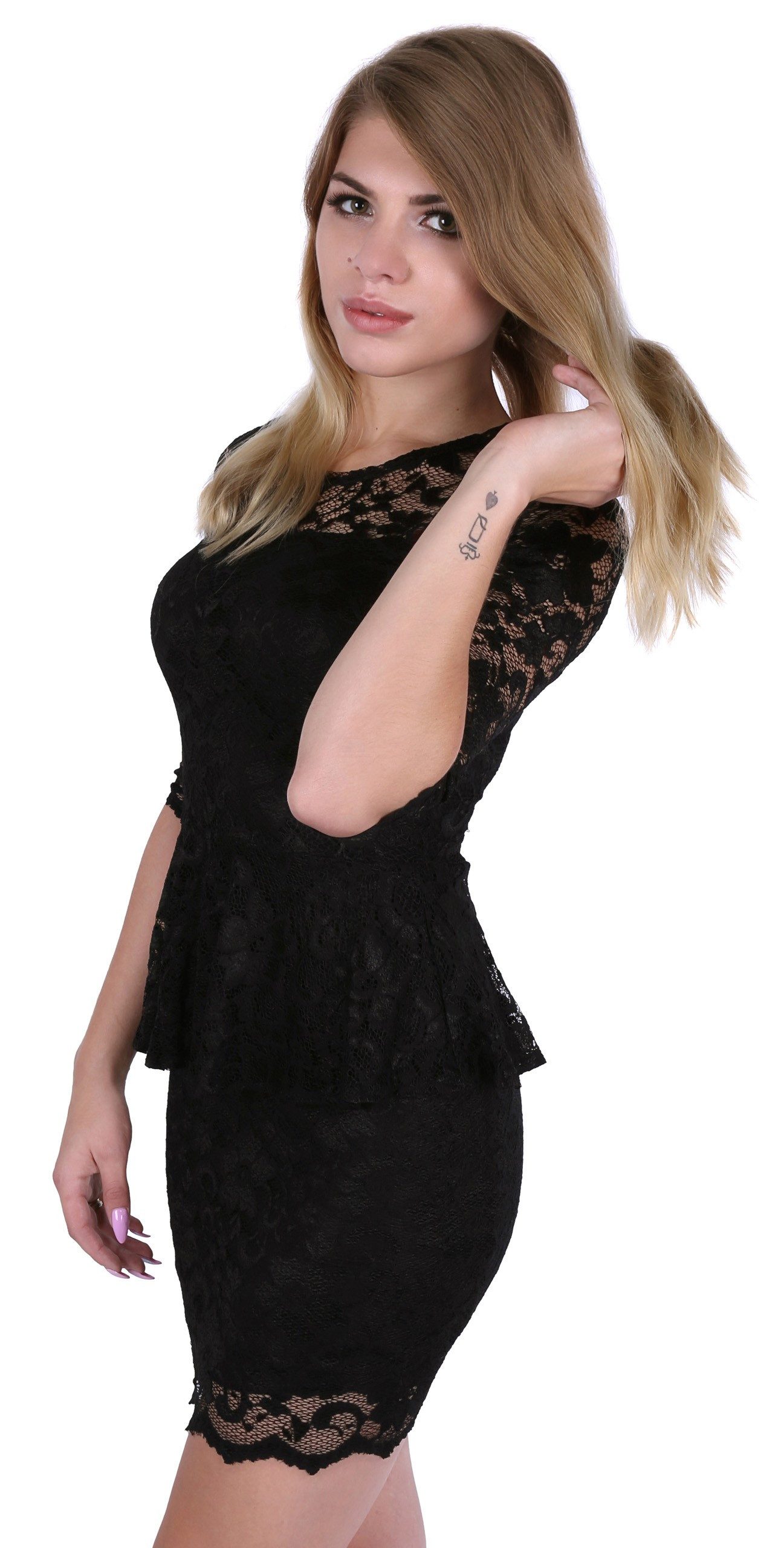 Sarcia.eu Minikleid John Zack - Schwarzes Kleid mit Schößchen, langarm, Spi günstig online kaufen