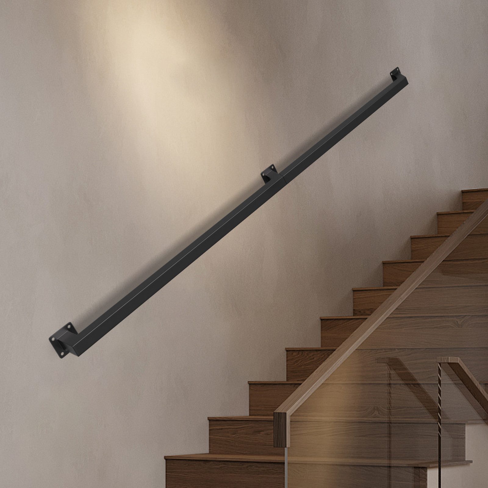 Clanmacy Treppengeländer 150 cm Schwarz, aus Eisen, 30 x 30 mm, zweiteilig, für Treppe und Flur