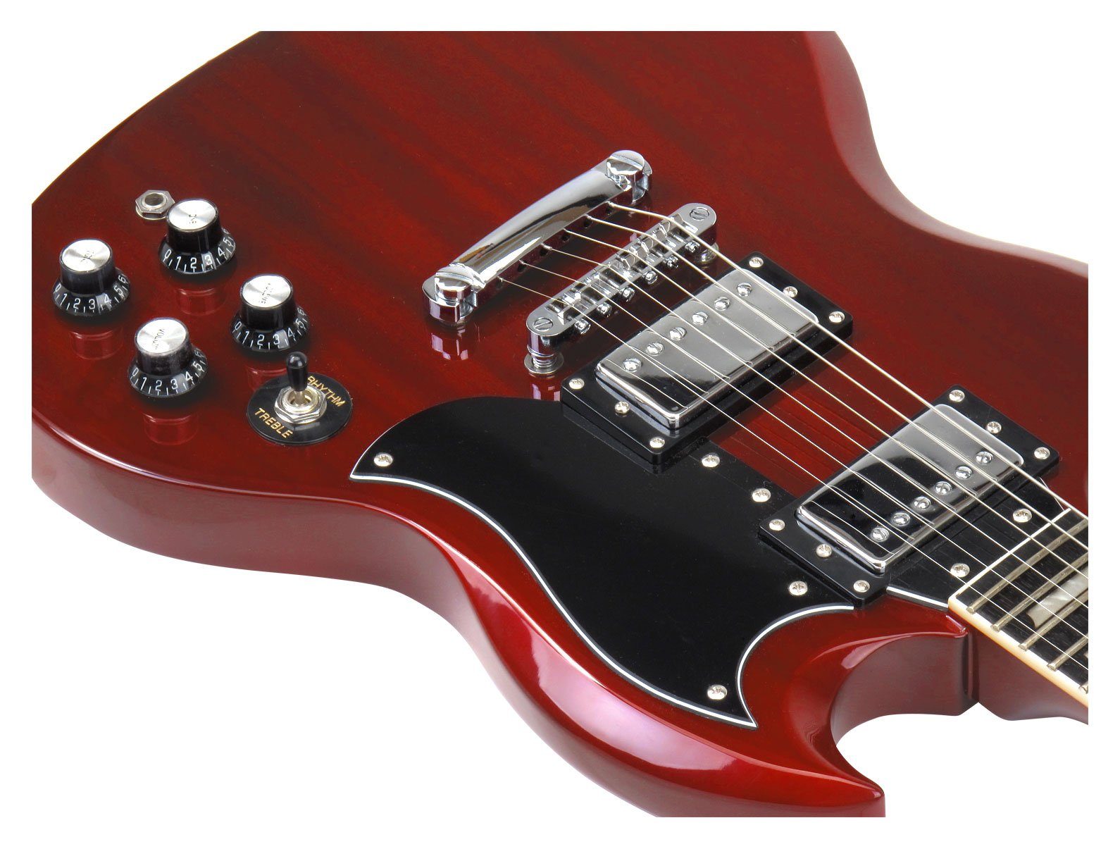 Rocktile E-Gitarre Pro S-Red elektrische Gitarre Cherry, Double Cut, Spar-Set, inkl. Gitarrenverstärker