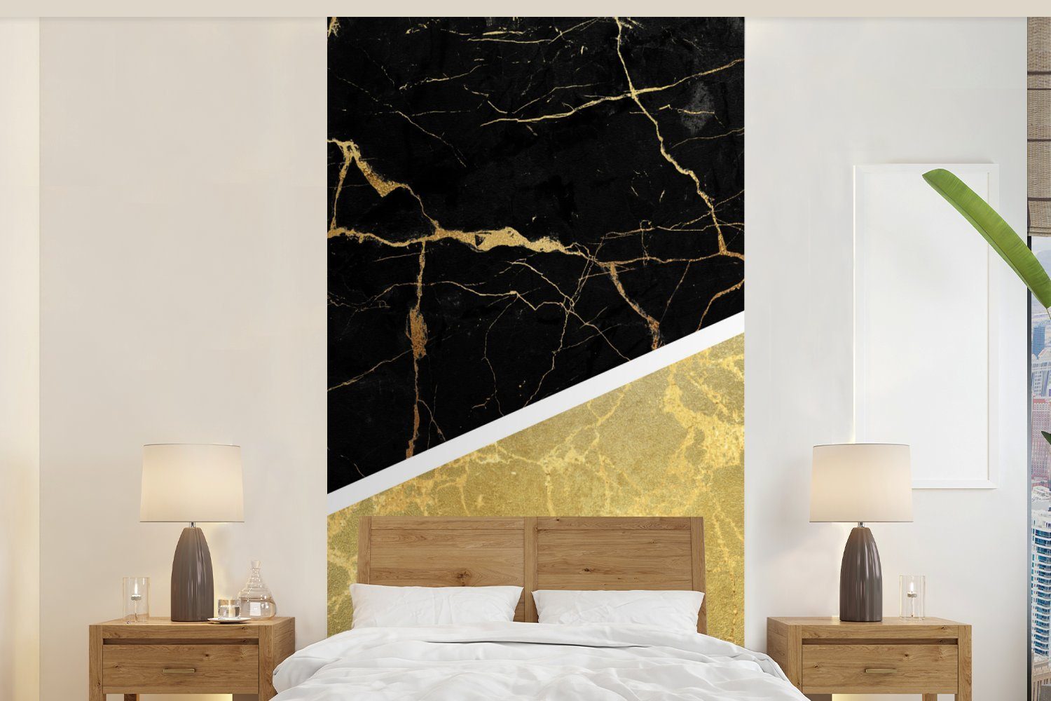Gold, - bedruckt, Wohnzimmer Fototapete - Schlafzimmer Matt, MuchoWow für Fototapete Vliestapete Küche, Marmor St), (2 Schwarz