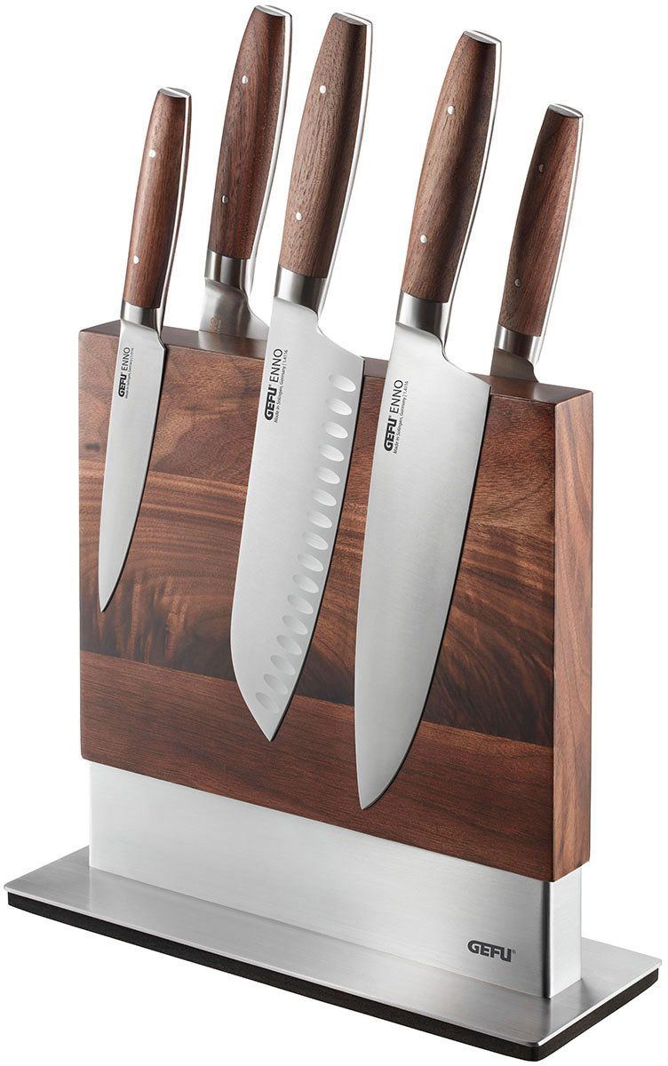 GEFU Magnet-Messerblock ENNO (1tlg), aus hochwertigem Walnussholz, für bis zu 10 Messern, Antirutsch Fuss
