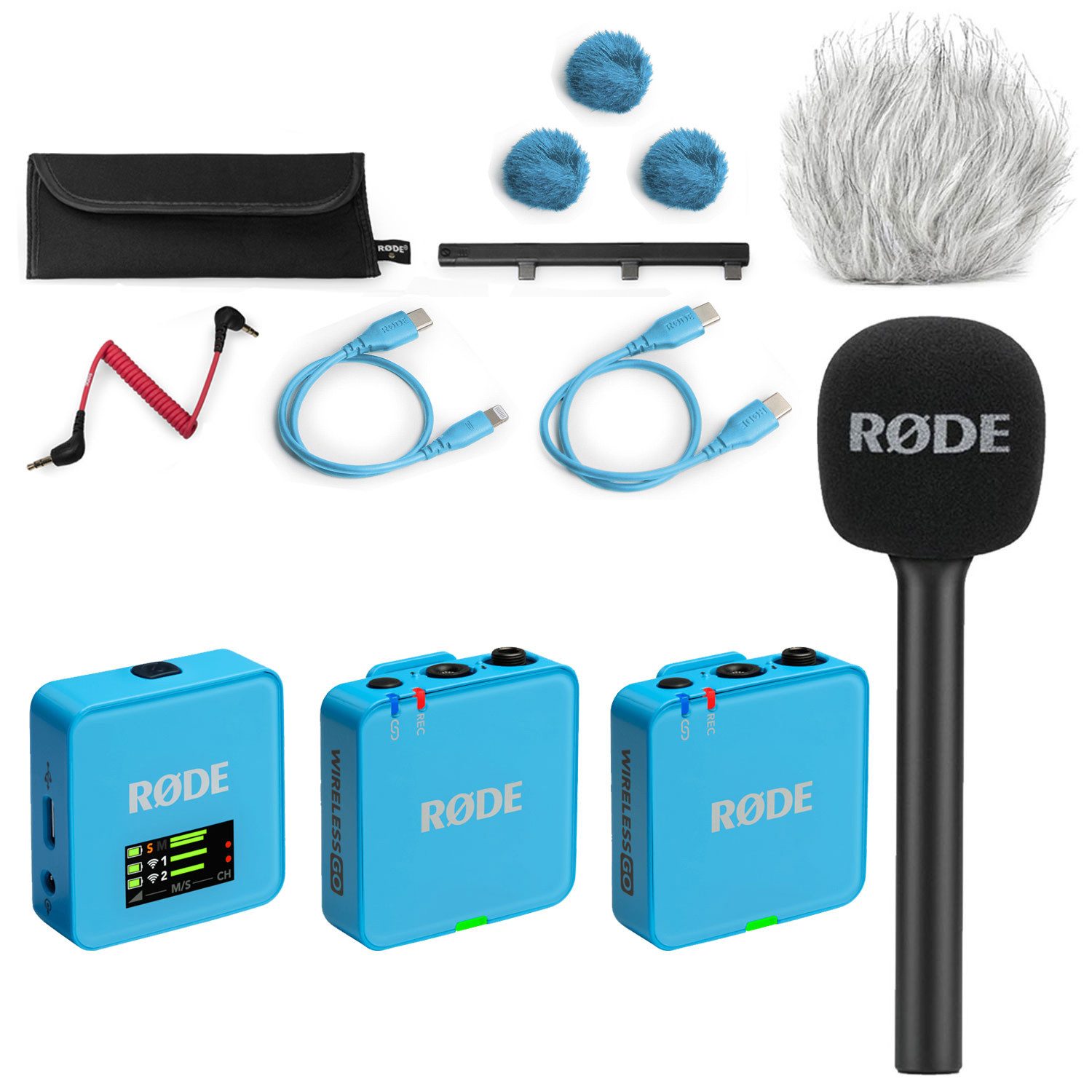 RØDE Rode Mikrofon-Funksystem Wireless GO Gen 3 Blau Interview Set 1 Digitales Aufnahmegerät (Vorteils-Set mit Handadapter und Windschutz)