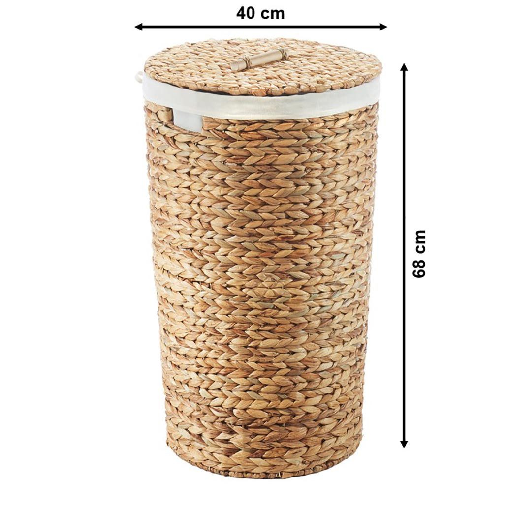 Kobolo Wäschekorb Aufbewahrungskorb FAMILY aus Wasserhyazinthe mit Deckel und herausnehm (Einzelstück, mit Deckel und Stoffeinsatz)