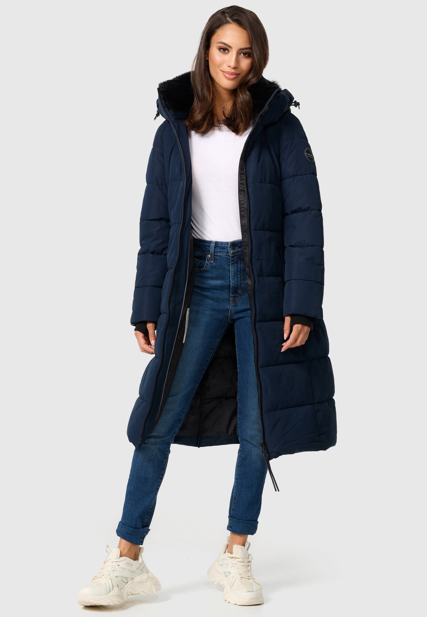 Steppjacke langer Marikoo Mantel gesteppt Winter XVI Navy Zuraraa