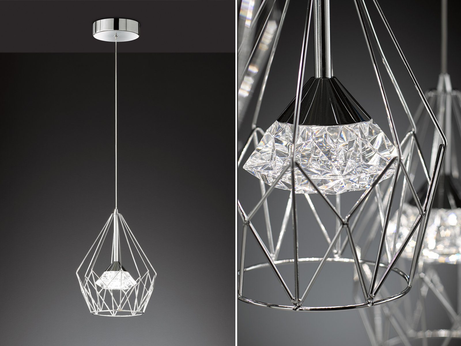 WOFI LED Pendelleuchte, Dimmer, LED fest integriert, Warmweiß, einflammig, dimmbar, Esstisch Gitter-Lampe Industrie-Design, Ø 25cm