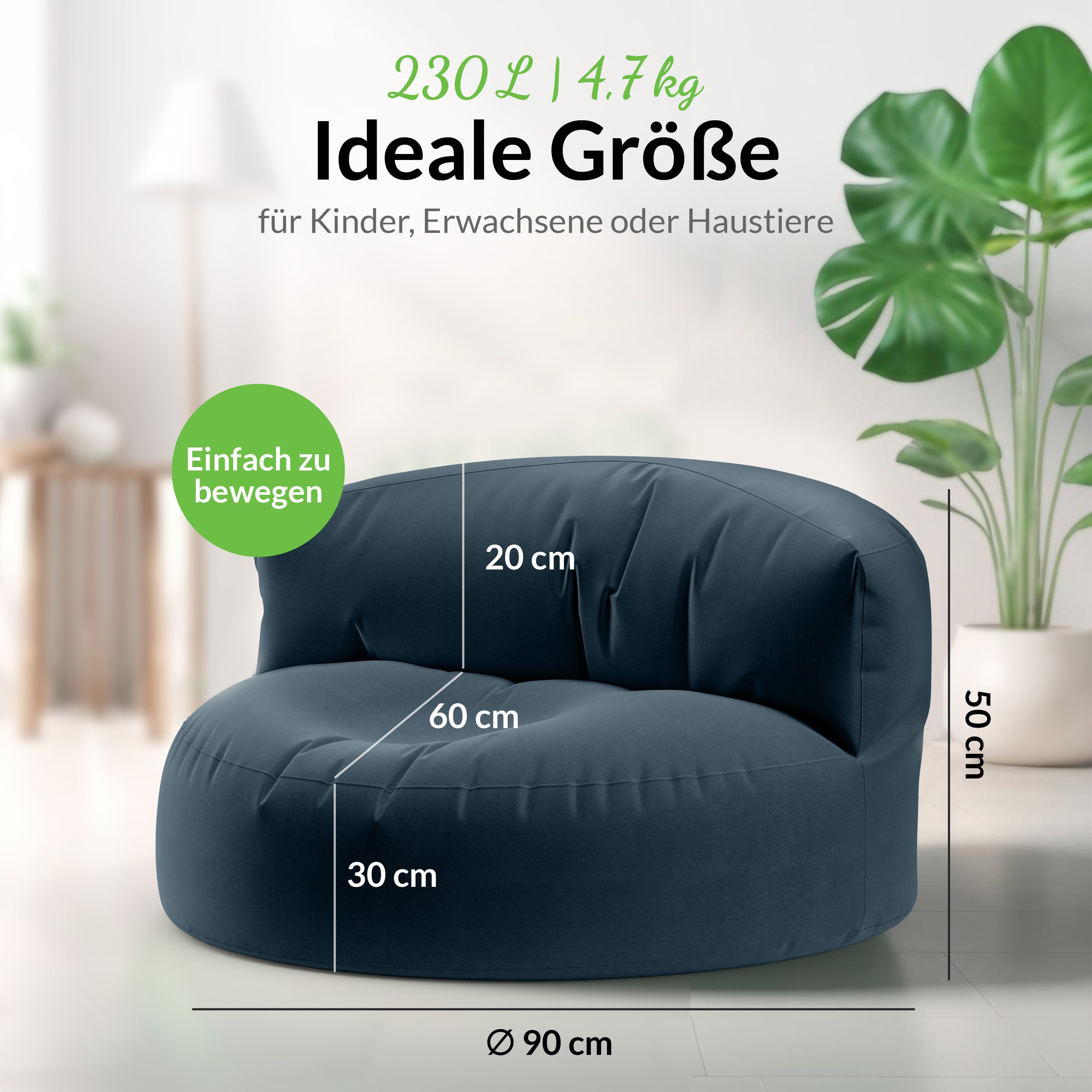 Green Bean Sitzsack Sitzsack Sofa Indoor Outdoor Lounge (mit Rückenlehne, wasserabweisender & abwaschbarer Bezug), Couch Sitzmöglichkeit Gartenliege mit Rückenlehne