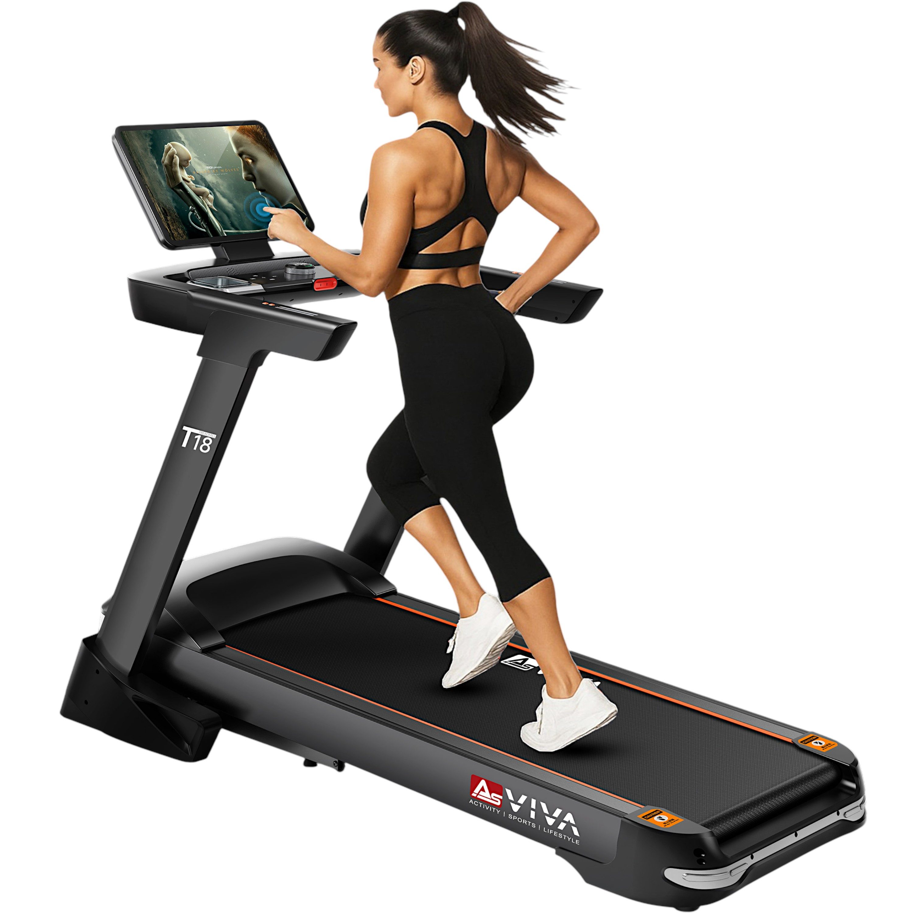 AsVIVA Laufband T18 Pro mit 18 km/h und 15% Steigung, 7 PS Motor, 21,5" Touchscreen, bis 150 kg