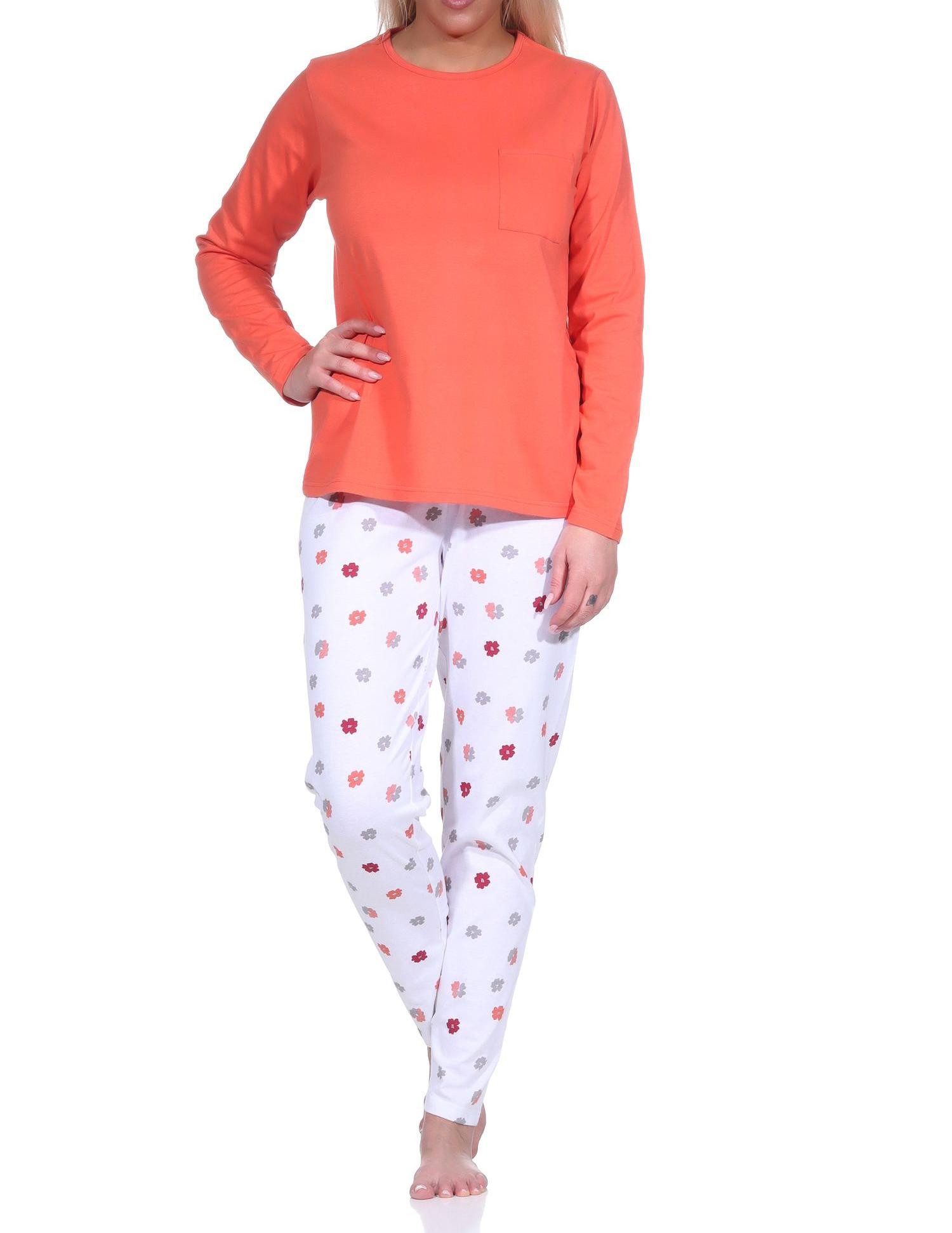 Pyjama Damen Schlafanzug lang mit tollem Farbzusammenspiel-Optik