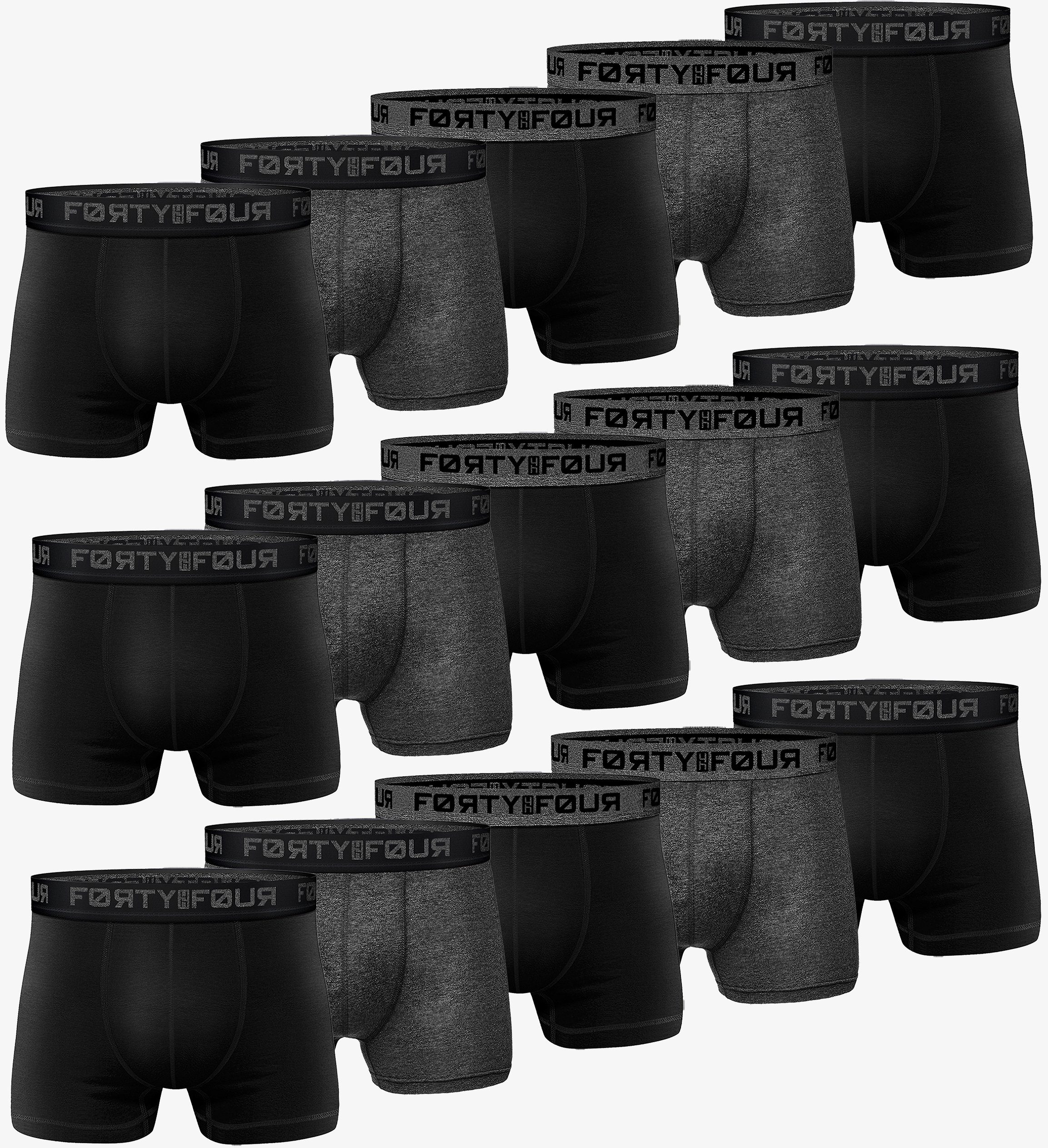 FortyFour Boxershorts Herren Männer Unterhosen Premium Pack) (15er Passform Pack, Qualität 816e-schwarz/anthrazit 15er perfekte Baumwolle