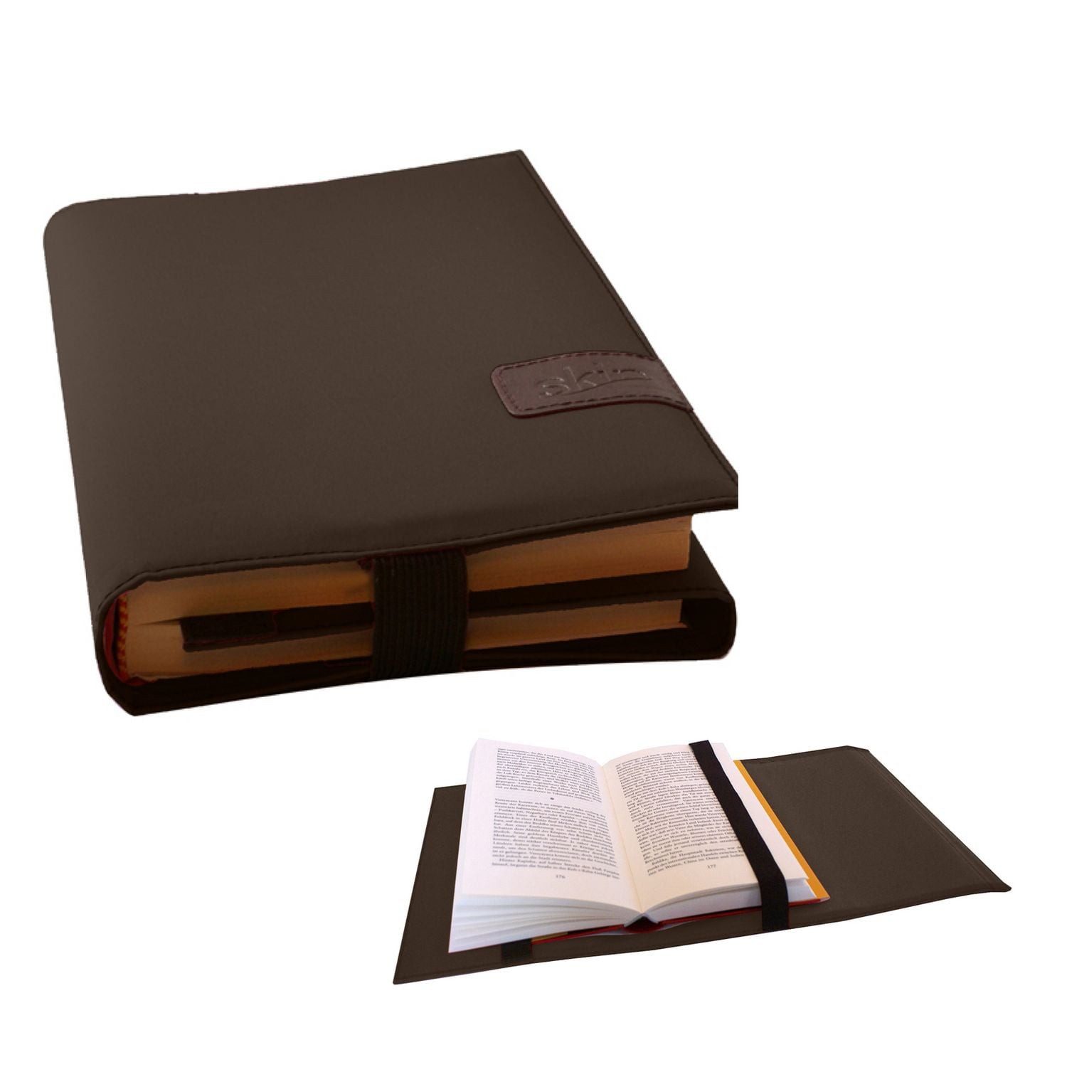 Lesezeichen BookSKIN Buch Einband (Größenverstellbar) in Kaffee-Braun mit Lesezeic