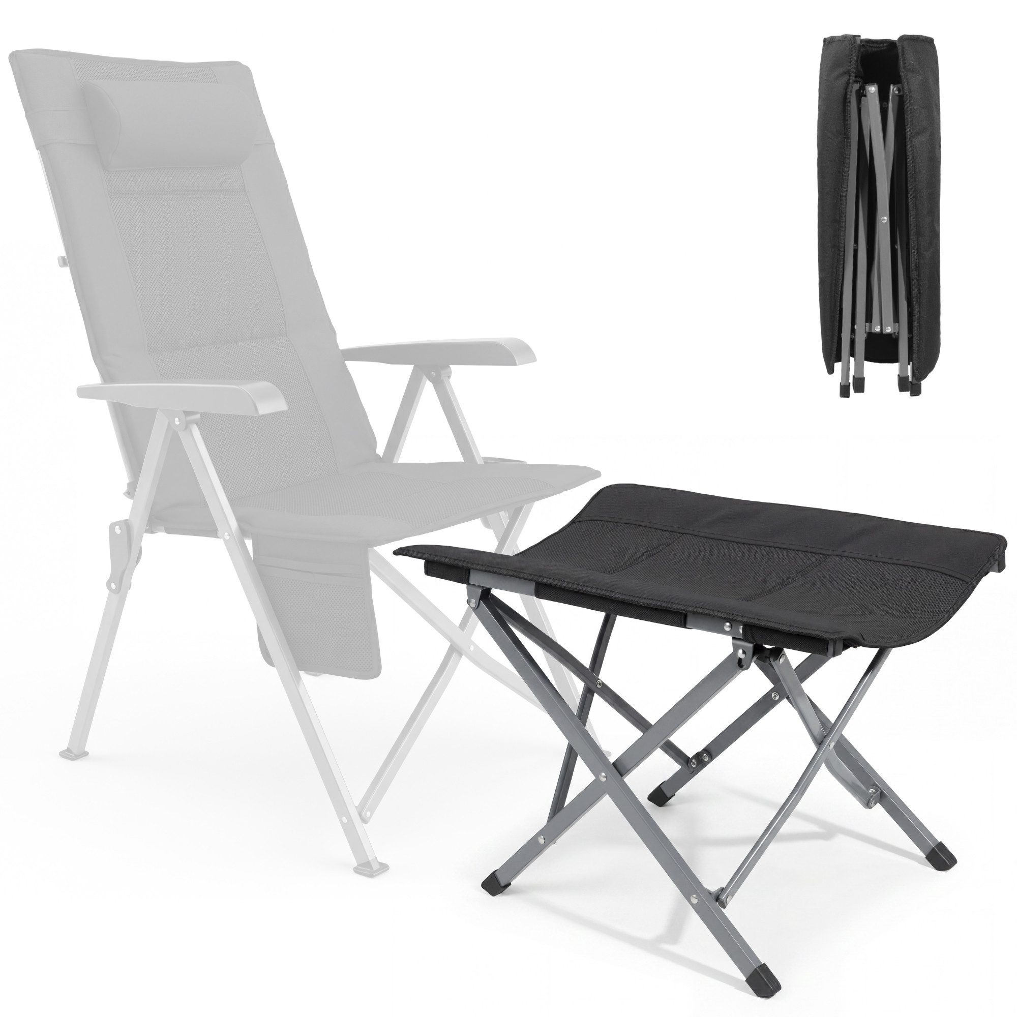HOMECALL Klappstuhl Campingstuhl Faltbar 3D-Mesh + 600D Oxford Gartenstuhl Hohe Lehne (Fußablage fußhocker klappbar für Campingsessel Soft Touch Black Magic), 2,4KG Hocker Gepolstert Fußstütze für Sessel Garten- und Balkonstuhl