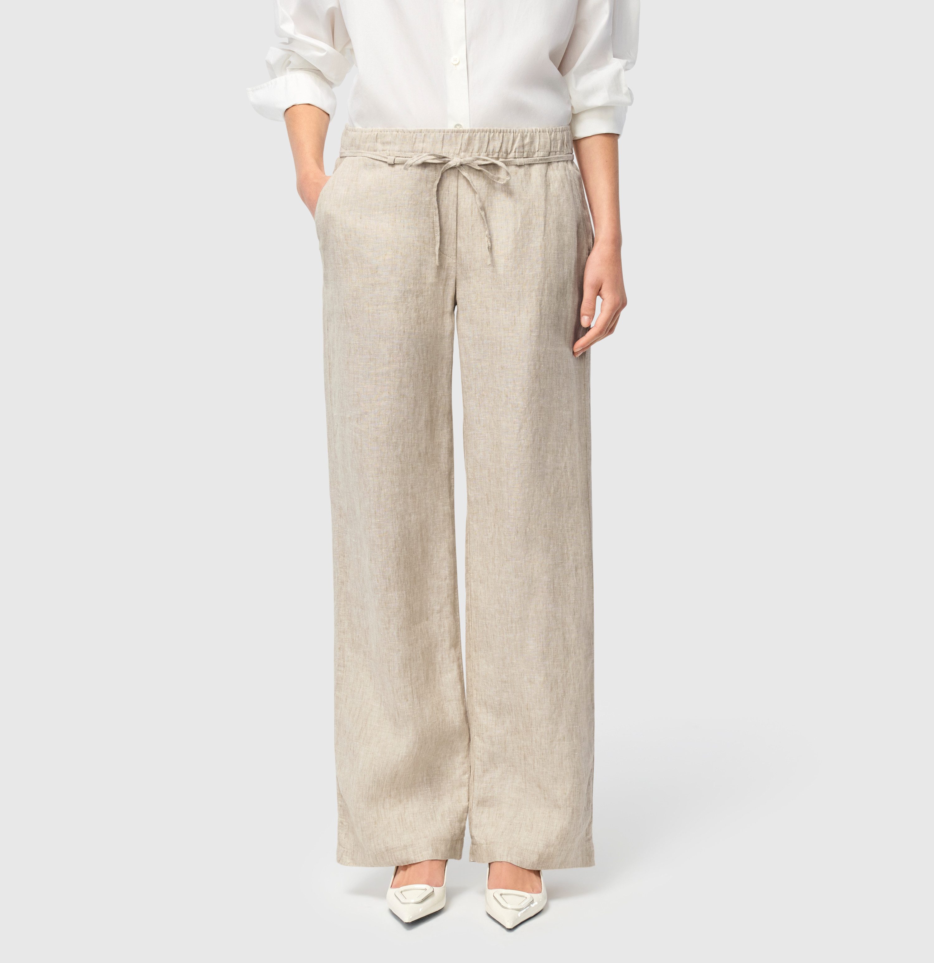 MAC Leinenhose CHIARA BELT Sommerhose Wide Fit, mit geradem, weitem Bein