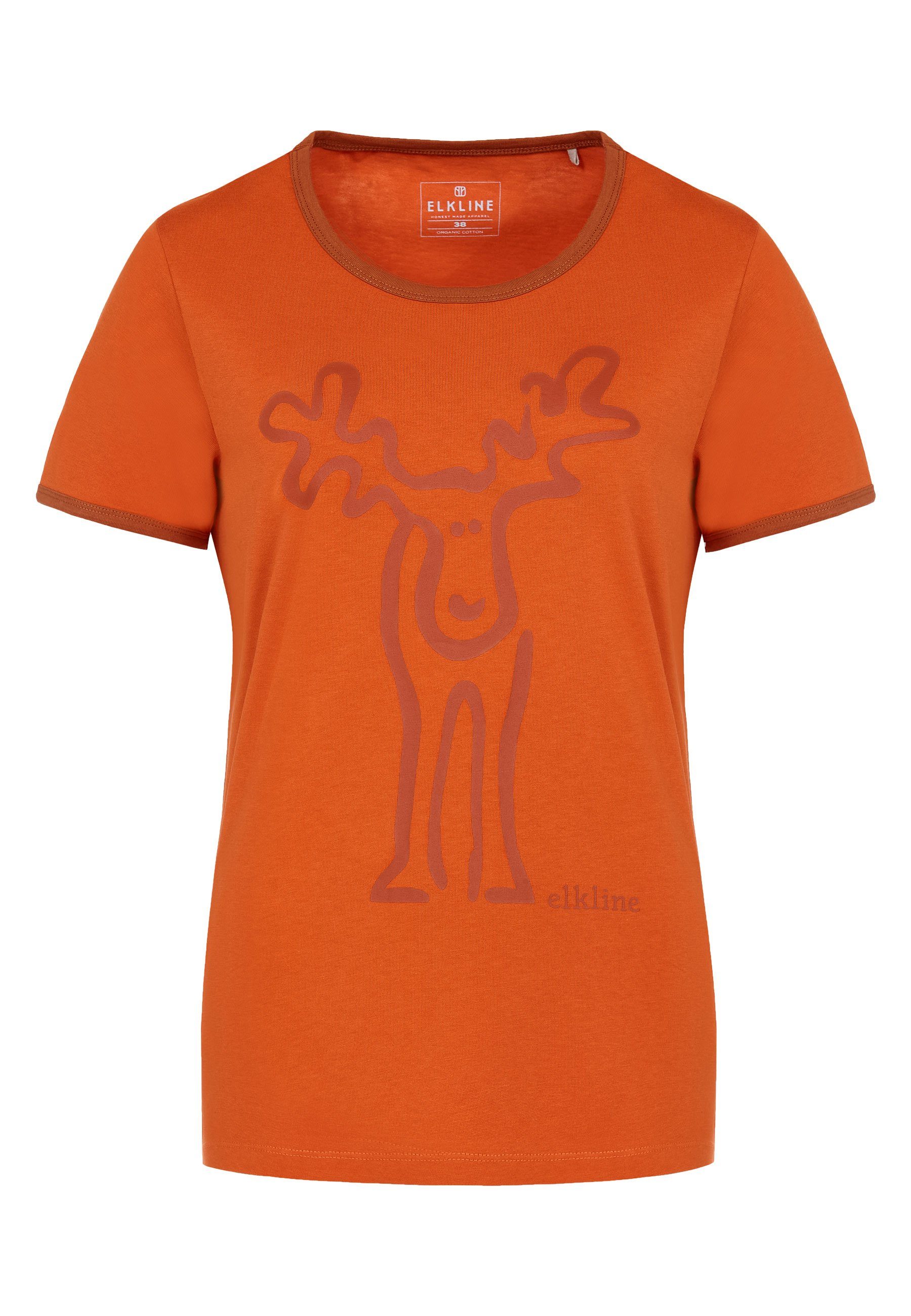 Elkline orange Brust T-Shirt Print Rudolfine rust - darkorange Rücken Elch Retro und