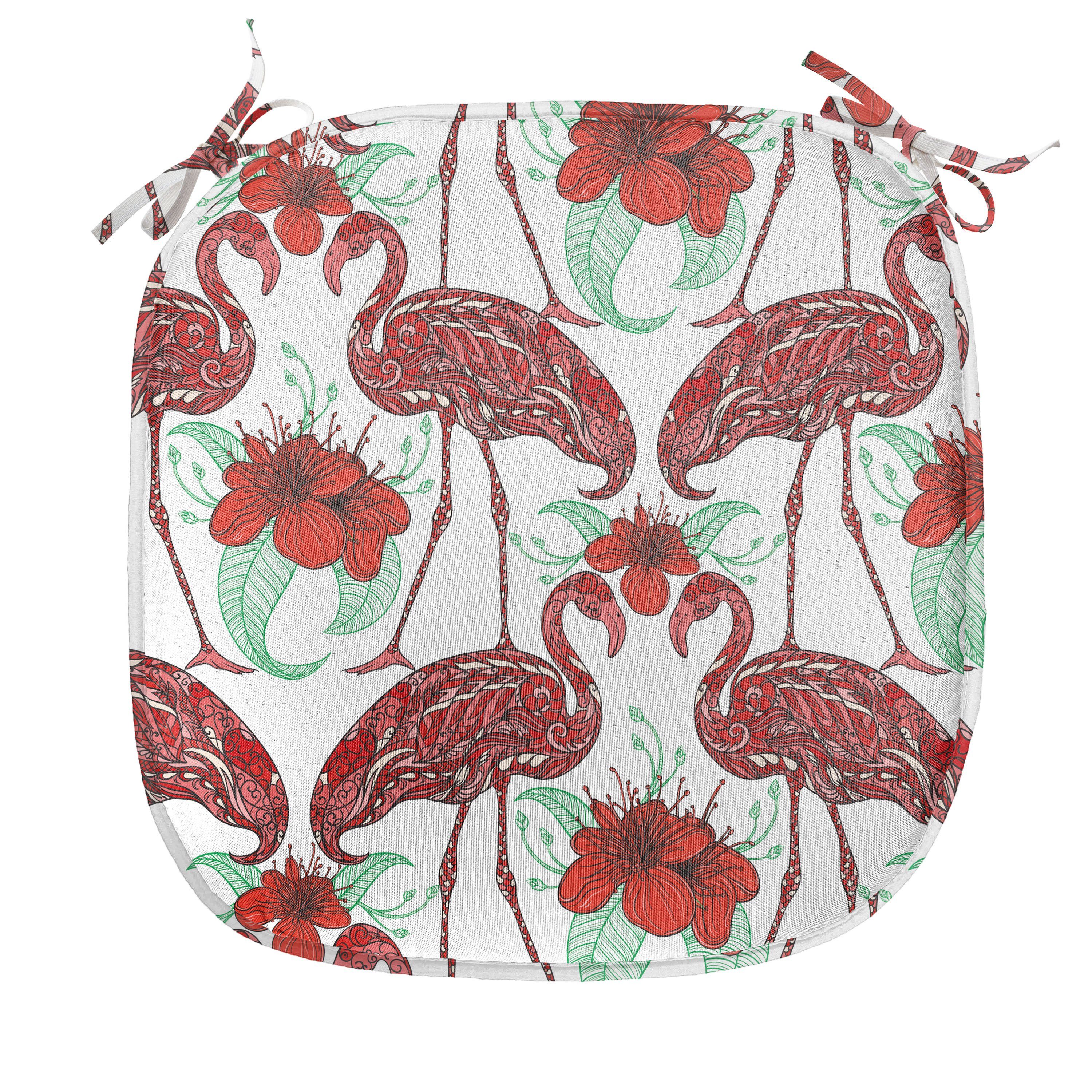 für Kissen Küchensitze, floral Flamingo Abakuhaus Riemen Birds mit Stuhlkissen Dekoratives wasserfestes