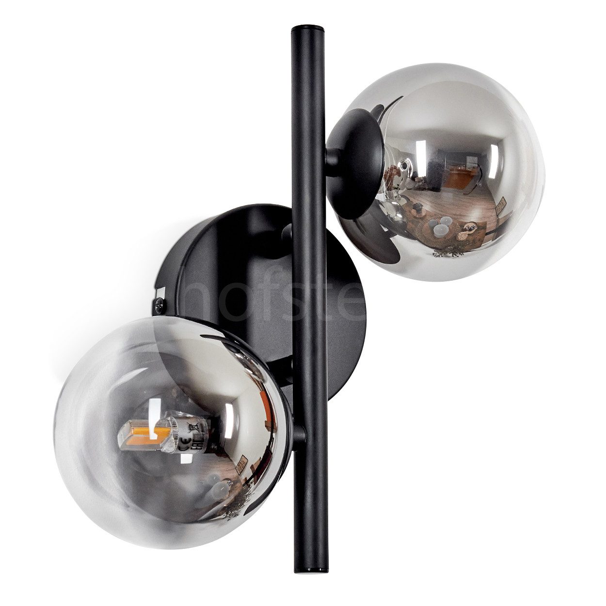 hofstein Wandleuchte Wandlampe aus Metall/Glas in Schwarz/Rauchfarben/Klar, günstig online kaufen