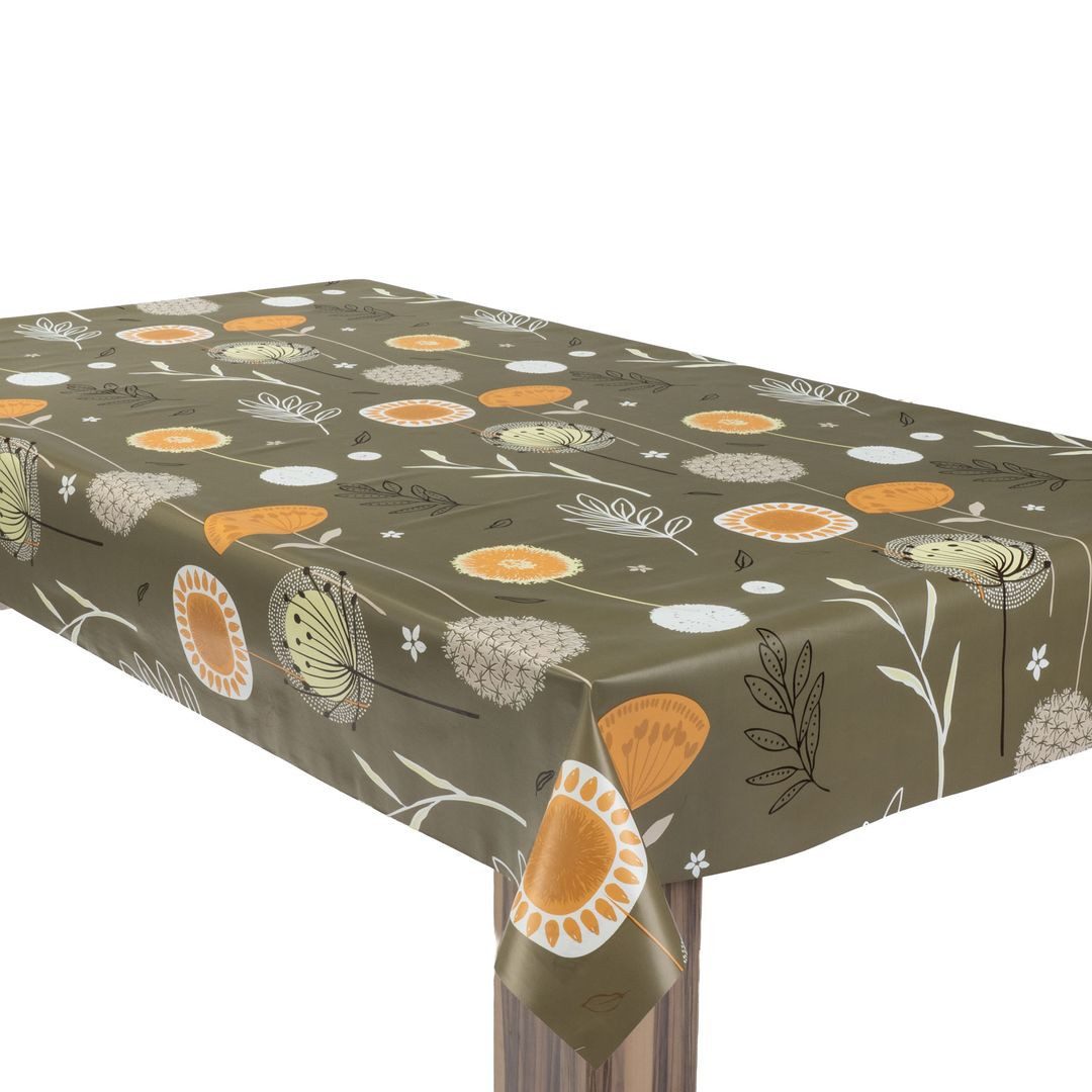 laro Tischdecke Wachstuchtischdecke Naturblüten Vintage Oliv PVC Eckig