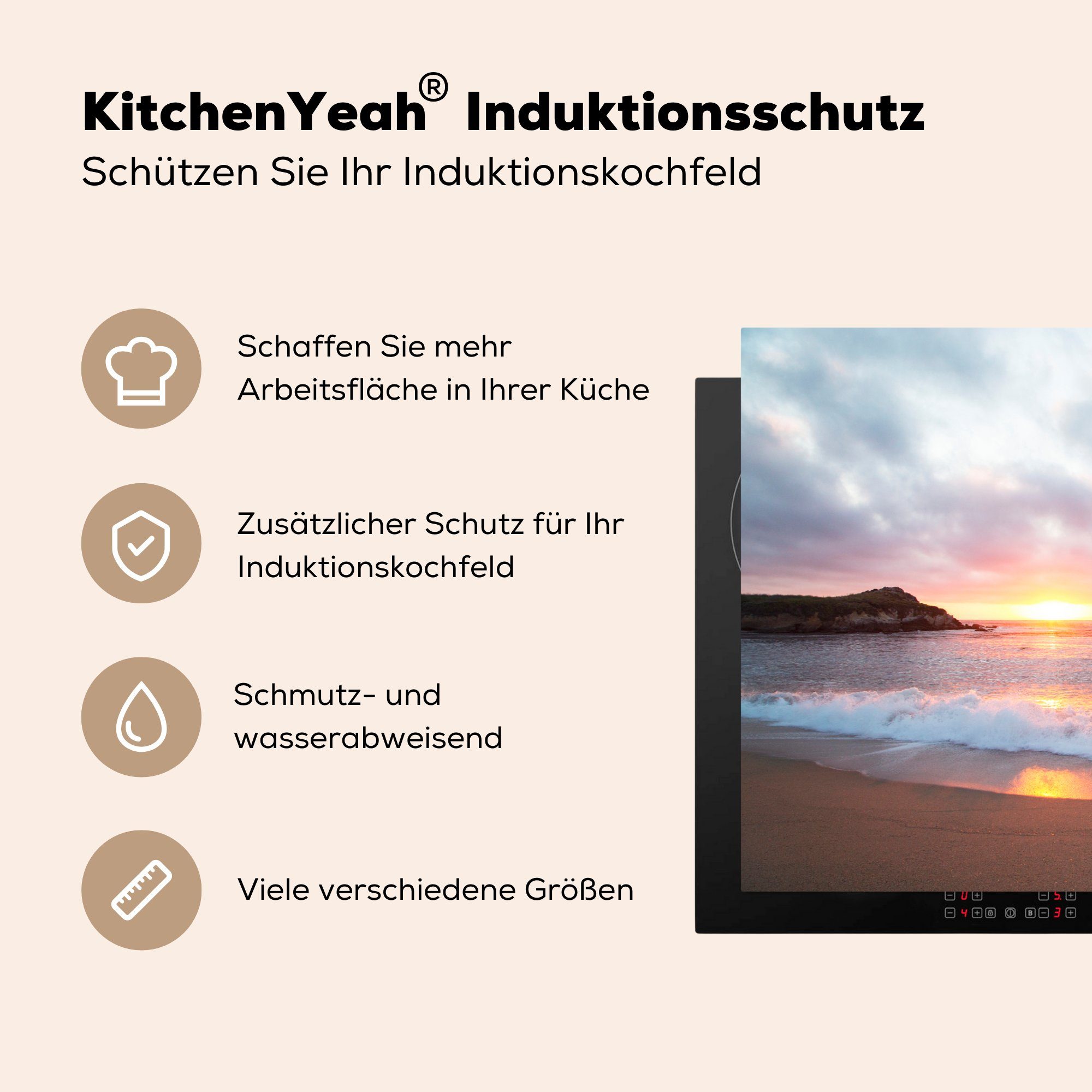 MuchoWow Herdblende-/Abdeckplatte Strand - Meer Induktionskochfeld - 81x52 tlg), die küche, (1 für Schutz Sonne, Ceranfeldabdeckung cm, Vinyl