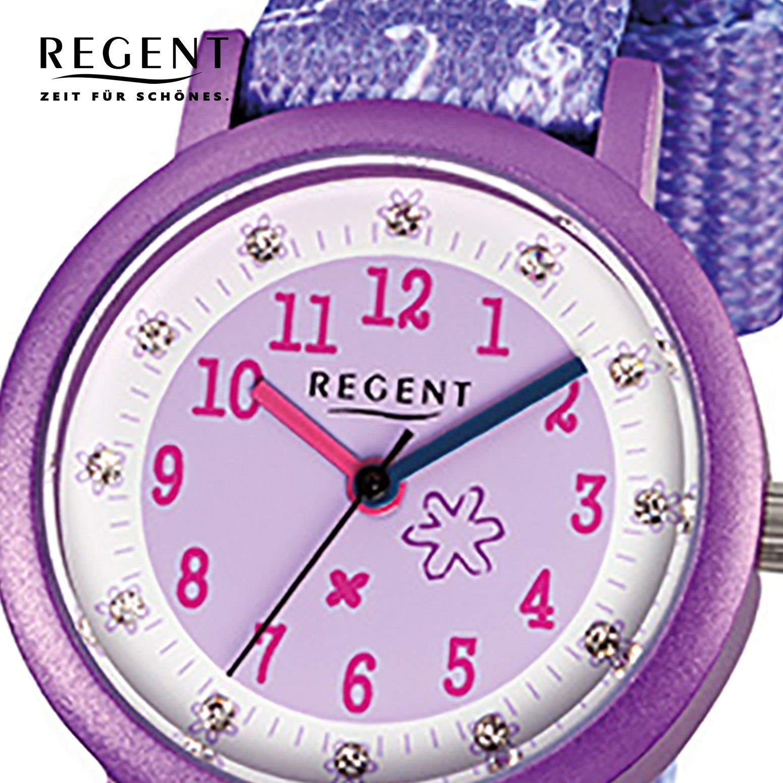 klein rund, Quarzuhr Regent F-486, (ca. Analog Regent 29mm), Kinder Armbanduhr lila Textilarmband Kinder-Armbanduhr
