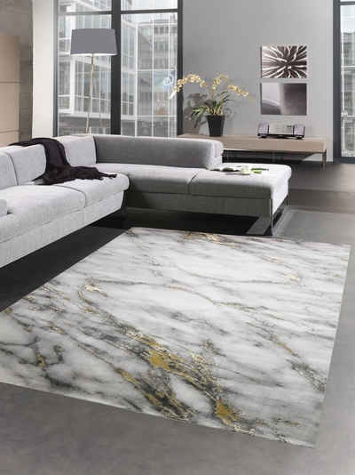 Teppich Teppich modern Wohnzimmerteppich Marmor Optik in creme grau gold, Carpetia, rechteckig, Höhe: 12 mm