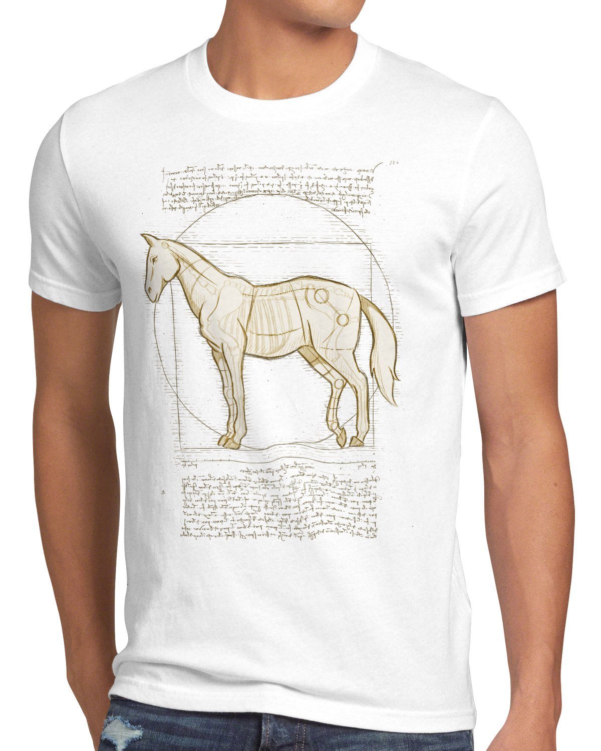 style3 Print-Shirt Herren T-Shirt Vitruvianisches Pferd stute reiten hengst weiß pony