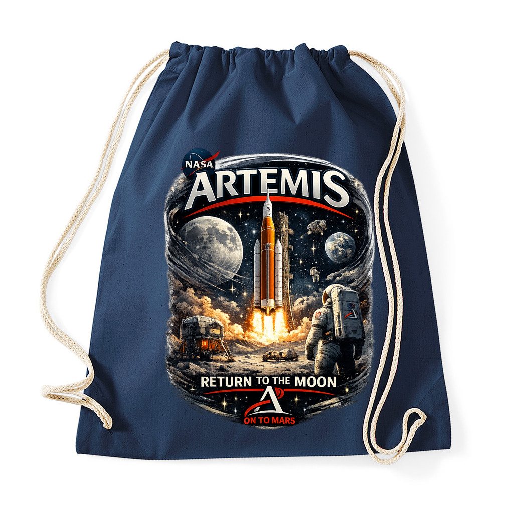 Blondie & Brownie Turnbeutel Kosmische Artemis Mondmission Astronaut Rakete Kordelzugtasche (Einzelstück, Einzelartikel), Artemis Astronaut Rocket Gym Bag Lunar Mission Drawstring Pack