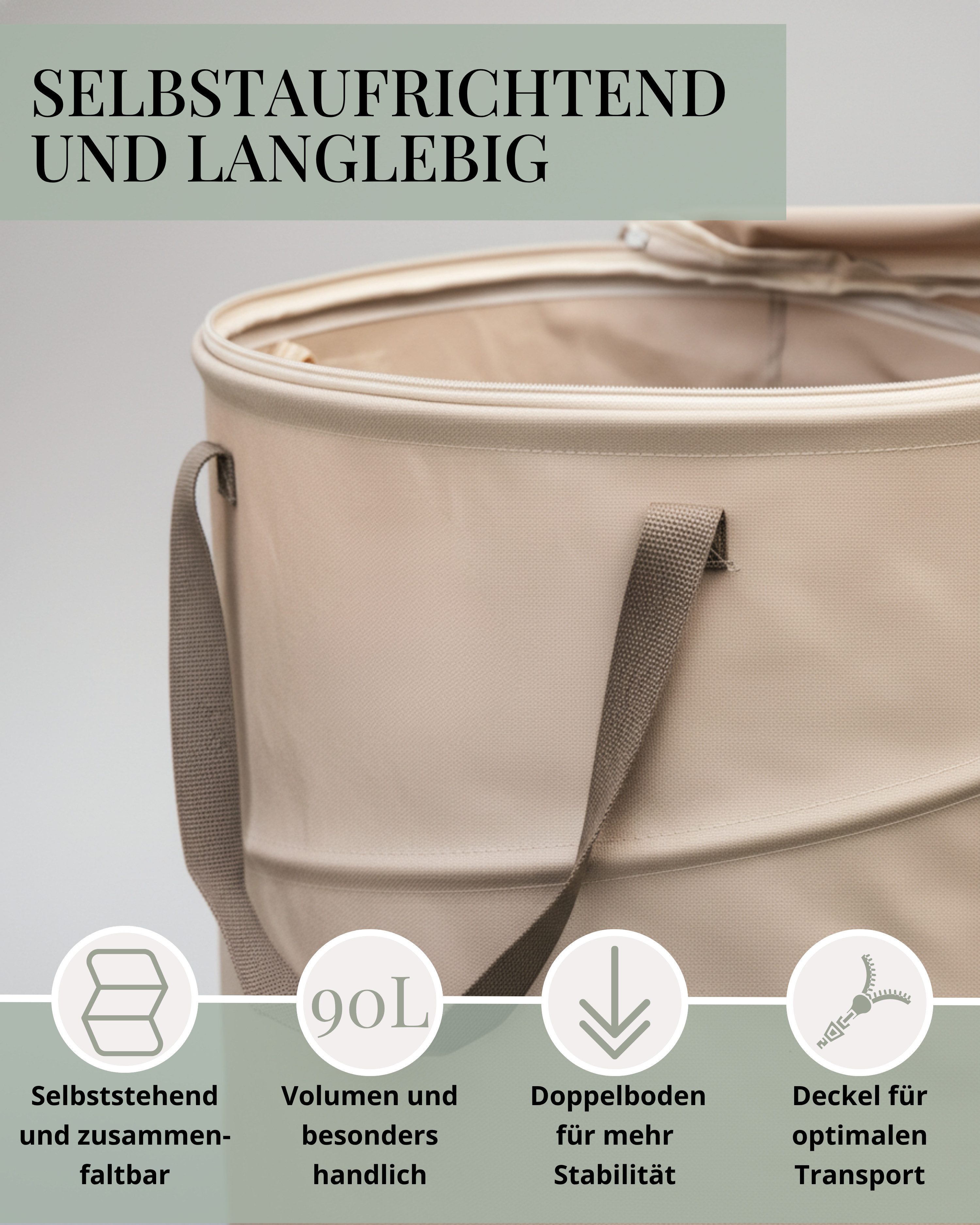 LIVLIG Gartensack 90L, Laubsack mit Deckel, Pop-Up Gartenabfallsack, für Laubabfälle, Gras-Schnitt, Wäsche, Kinderspielzeug, (1-tlg), Gartensack, Wäschesack, faltbarer Laubsack