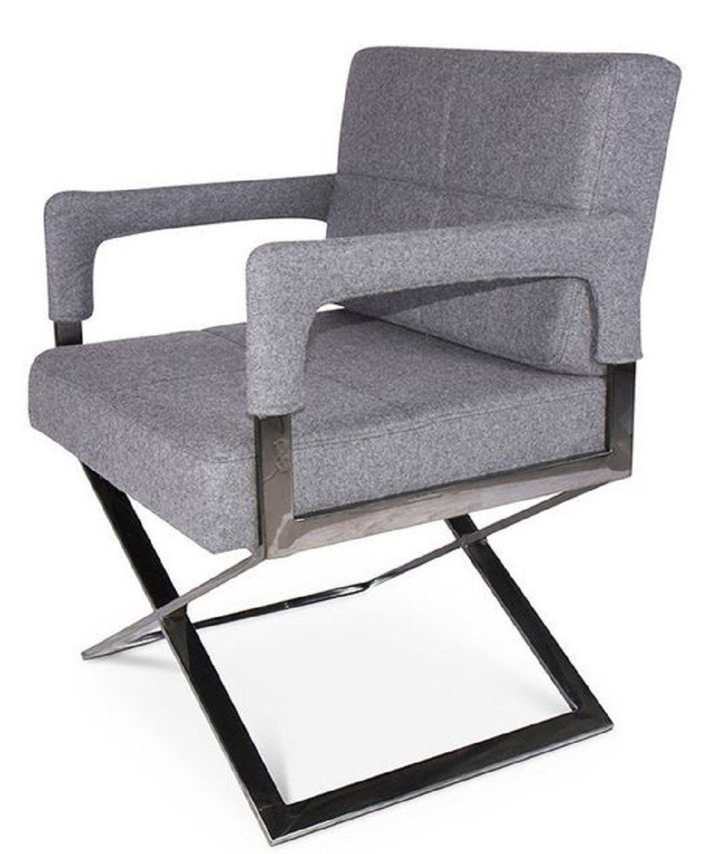 Casa Padrino Armlehnstuhl Luxus Stuhl mit Armlehnen Grau / Silber 60 x 66 x H. 89 cm - Gepolsteter Bürostuhl - Büromöbel