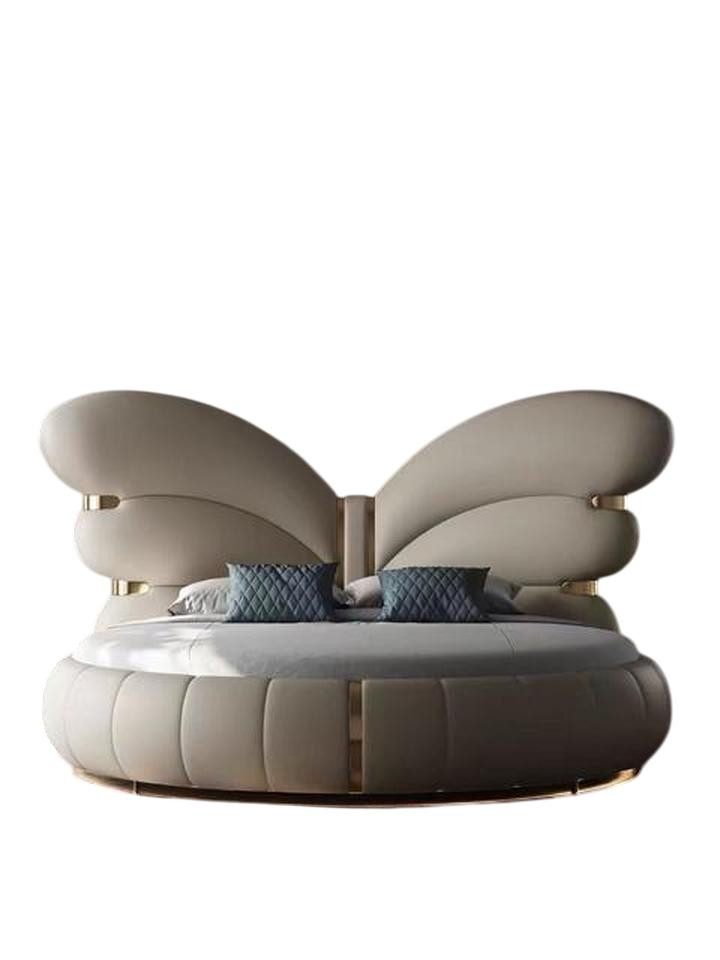 JVmoebel Rundbett Luxus Rundbett Schmetterling Beige – Designer Schlafzimmer Bett, Made in Europe