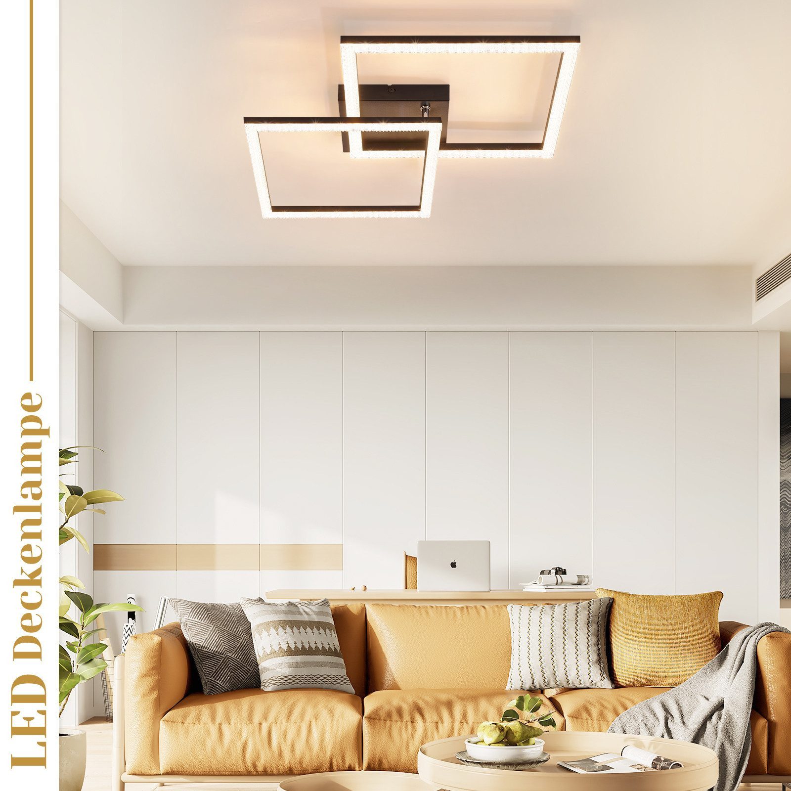 Nettlife LED Deckenleuchte Flur Wohnzimmer Schwarz modern Kristall Deckenlampe 12/24W, LED fest integriert, Warmweiß, Kristalle 24W 34*34*7cm für Wohnzimmer Flu – Bild 5 von 5