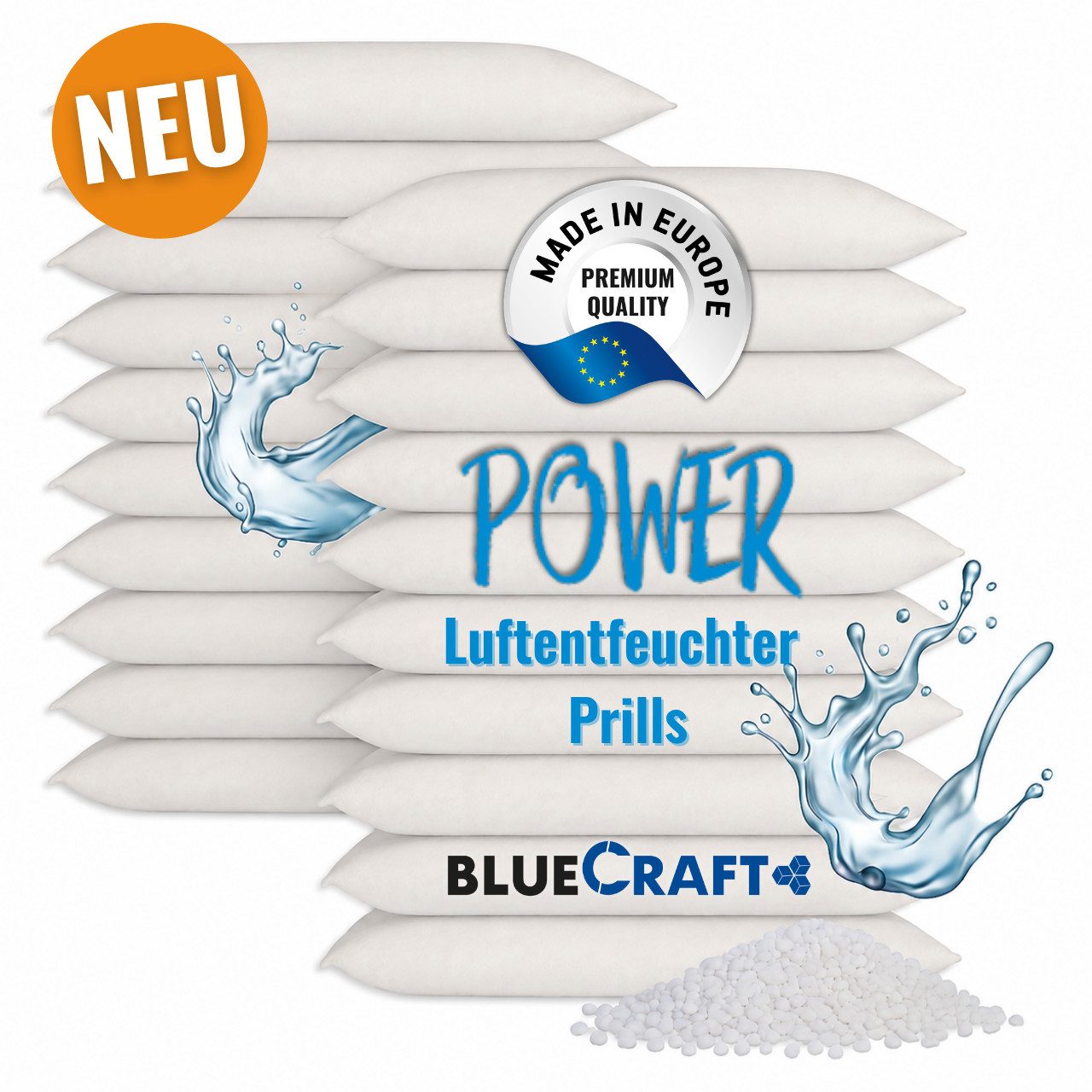 BlueCraft Luftentfeuchter-Nachfüllpack 10x 1kg Prills im Vliesbeutel für Granulat Box ohne Strom Nachfüller, Feuchtigkeitskiller - EFFEKTIV & SCHNELL Feuchtigkeit bekämpfen Keller, für Zuhause Schlafzimmer Wohnung Nachfüllbeutel gegen Schimmel