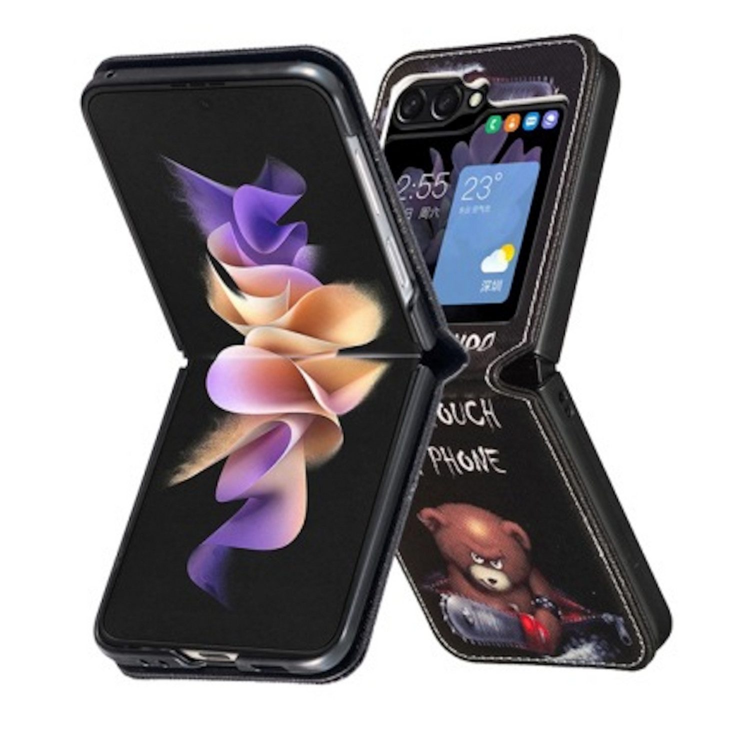 Wigento Smartphone-Hülle Für Samsung Galaxy Z Flip7 Kunstleder Book Wallet Motiv Tasche Hülle, Kunst-Leder Motiv Schutzhülle