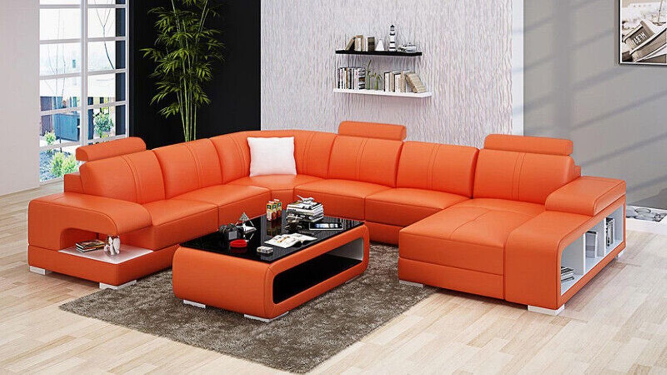 JVmoebel Ecksofa Sofa Couch Leder Polster Eck Sitz Garnitur U Form Wohnlandschaft +USB