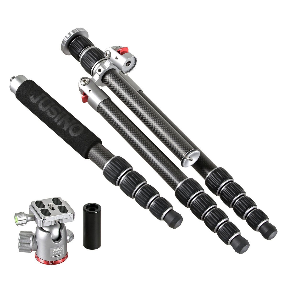 Monopod-Funktion FGS-30 C TK-2535 + Karbon Dreibeinstativ Tripod Kugelkopf JUSINO