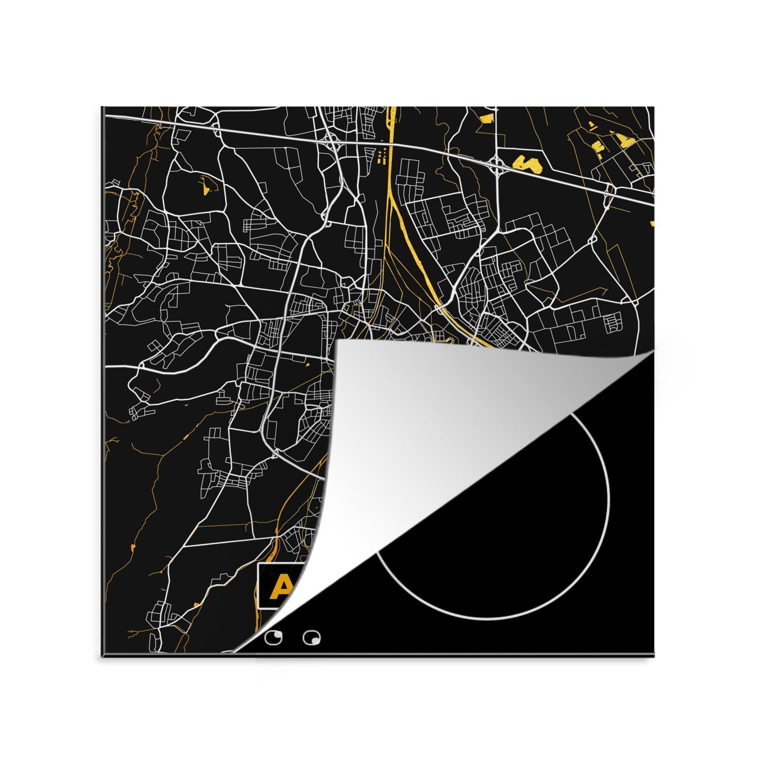 MuchoWow Herdblende-/Abdeckplatte Augsburg - Stadtplan - Karte - Deutschland - Gold, Vinyl, (1 tlg), 78x78 cm, Ceranfeldabdeckung, Arbeitsplatte für küche