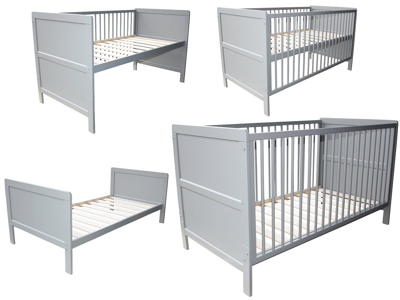 Micoland Kinderbett Kinderbett 3in1 Kinderbett / Beistellbett / Juniorbett  140x70cm grau
