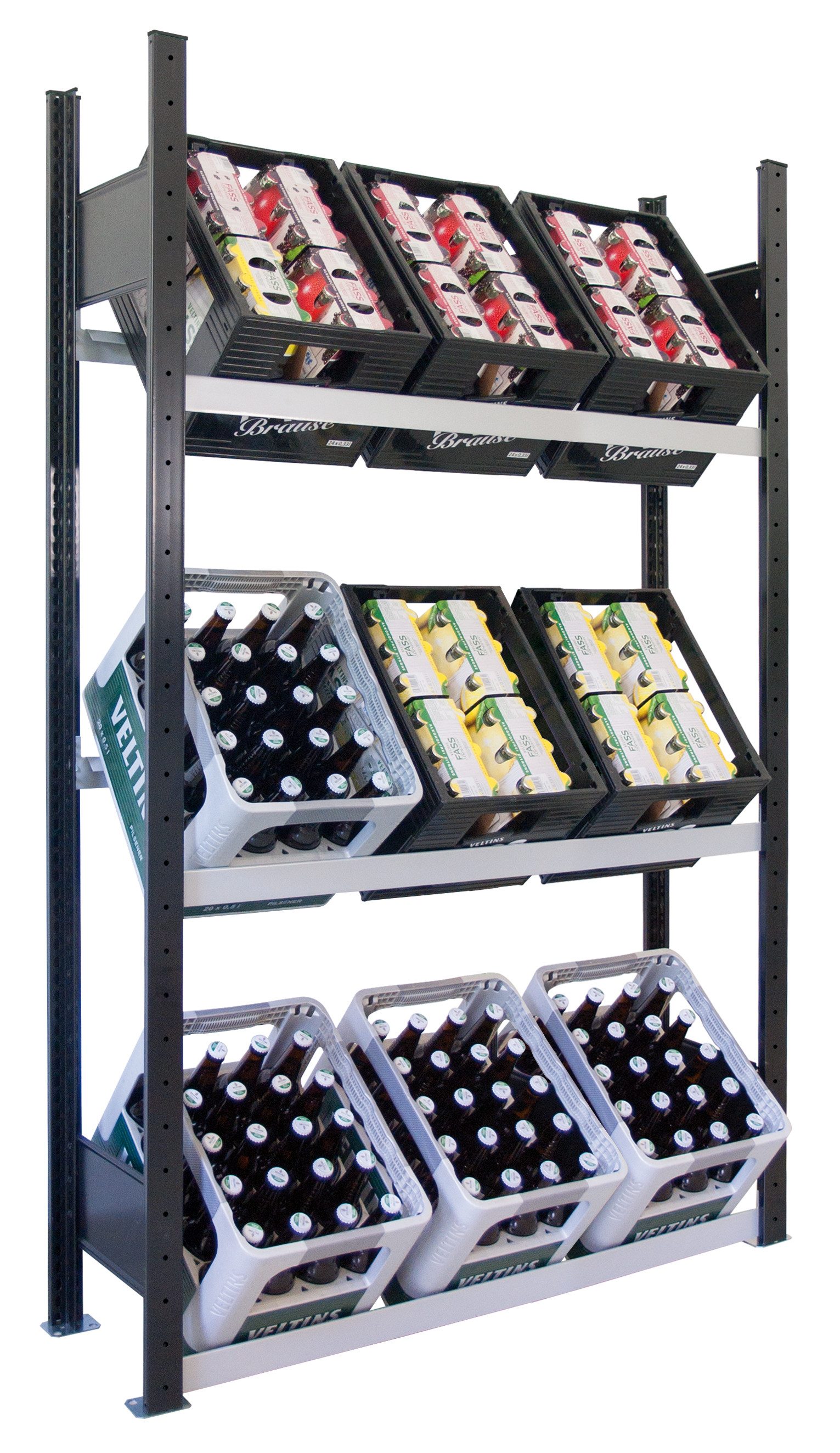 Steckregal Grundregal, Getränkekistenregal 1800 x 1000 x 300 mm, schwarz/silber