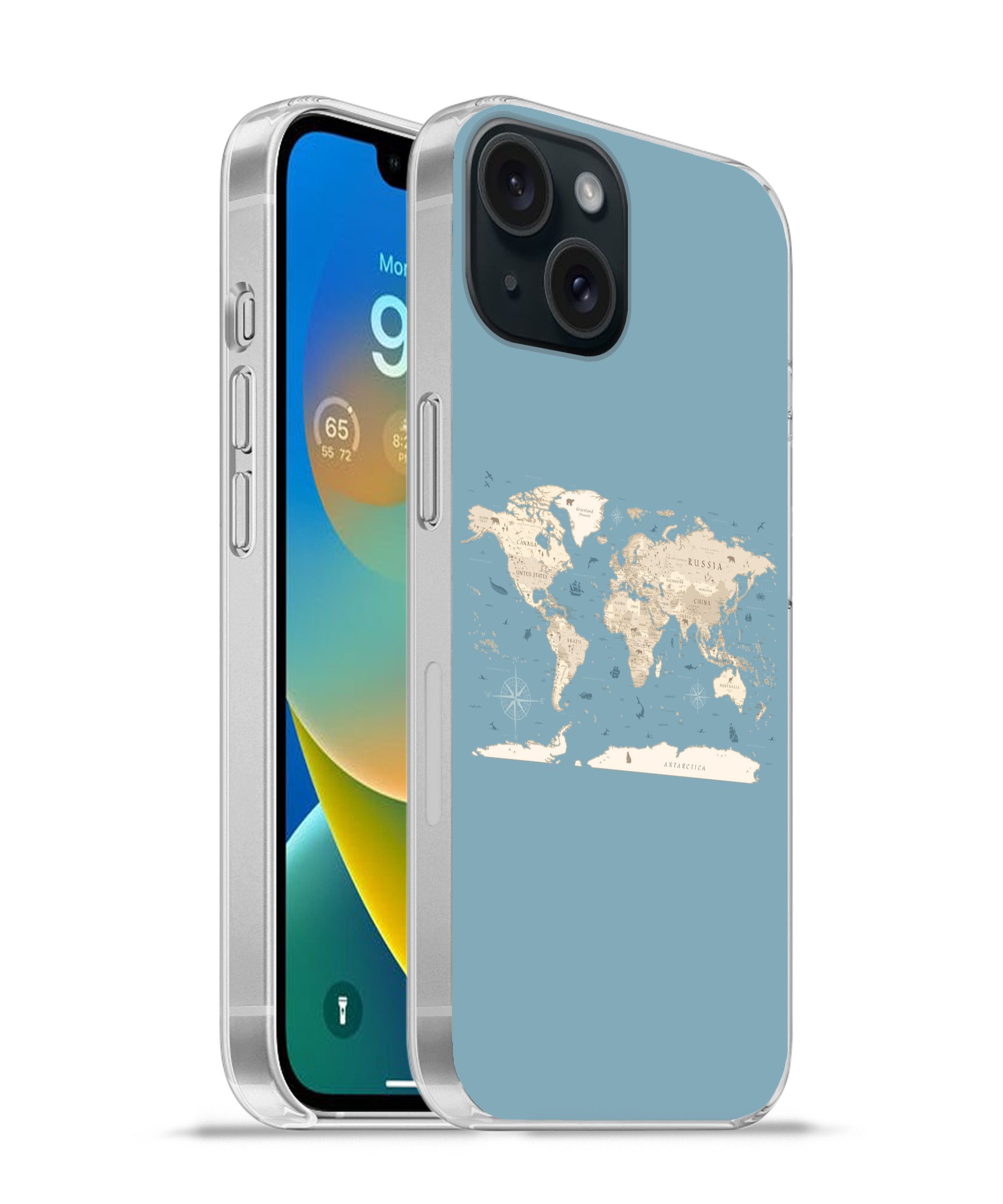 MuchoWow Handyhülle für Apple iPhone 15 Weltkarte - Ozean - Realistisch - Blau, Smartphone-Bumper, Print, Handy Schutzhülle Dünn