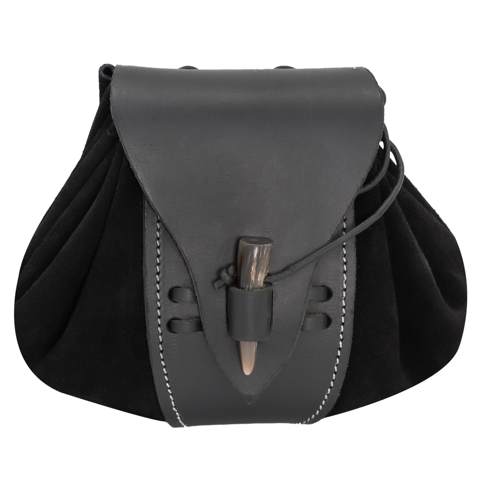 Lord Of Battles Gürteltasche mittelalterliche Ledergürteltasche mit Hornknauf - Schwarz