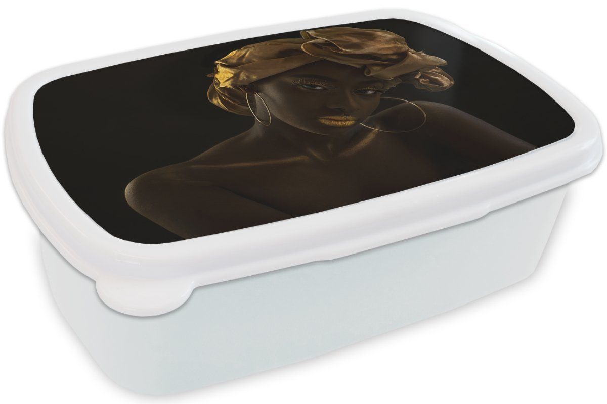 Kunststoff, und und Brotdose, Kinder Mädchen Lunchbox Frauen Jungs - weiß Gold MuchoWow Luxus, (2-tlg), - Kopftuch - Erwachsene, für für Brotbox