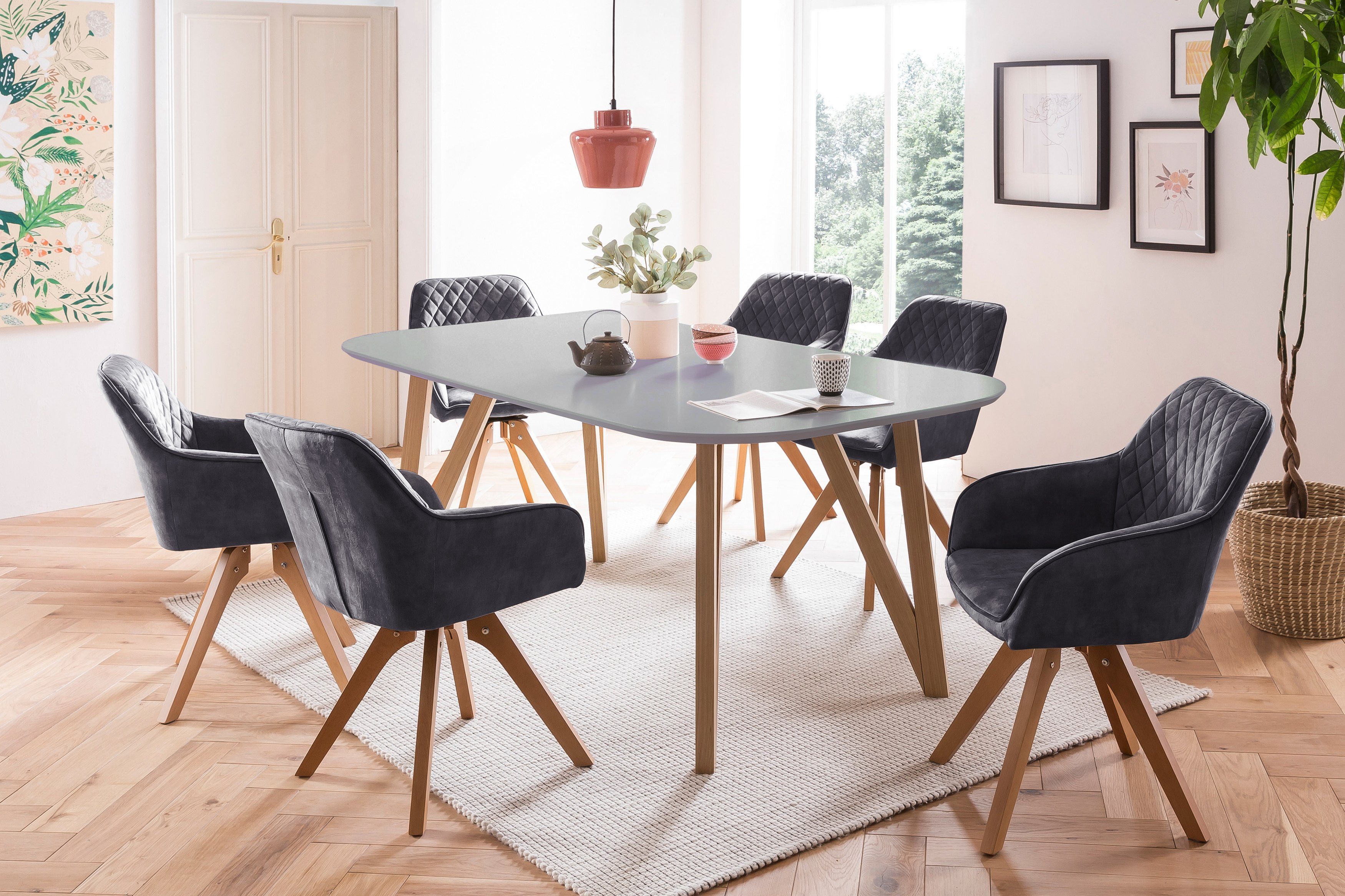 SalesFever Essgruppe, 160 drehbar, Samtverlours 180° (5-tlg), cm, Stühle schwarz Tischbreite mit