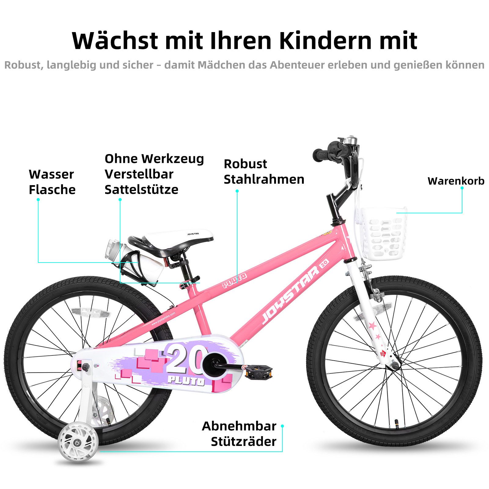 JOYSTAR Kinderfahrrad 12/14 /16/18/20 Zoll fahrrad für Jungen und Mädchen 3-12 Jahre, Mit Korb, Stützrädern, Fahrradklingel, Flaschenhalter, Kettenabdeckung