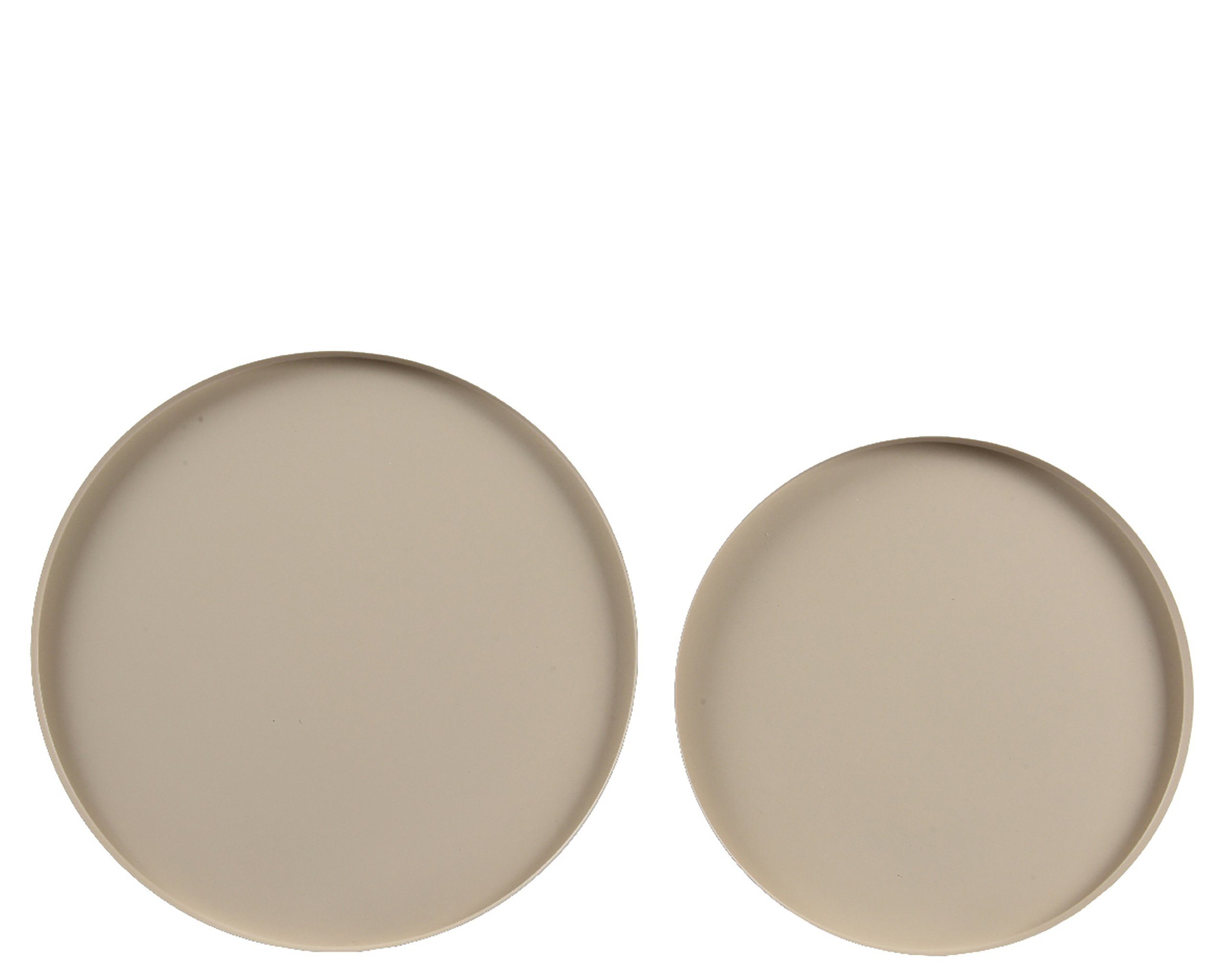 Decoris season decorations Dekotablett, Dekoratives Tablett rund 30-35cm Metall matt 2er Set - Beige